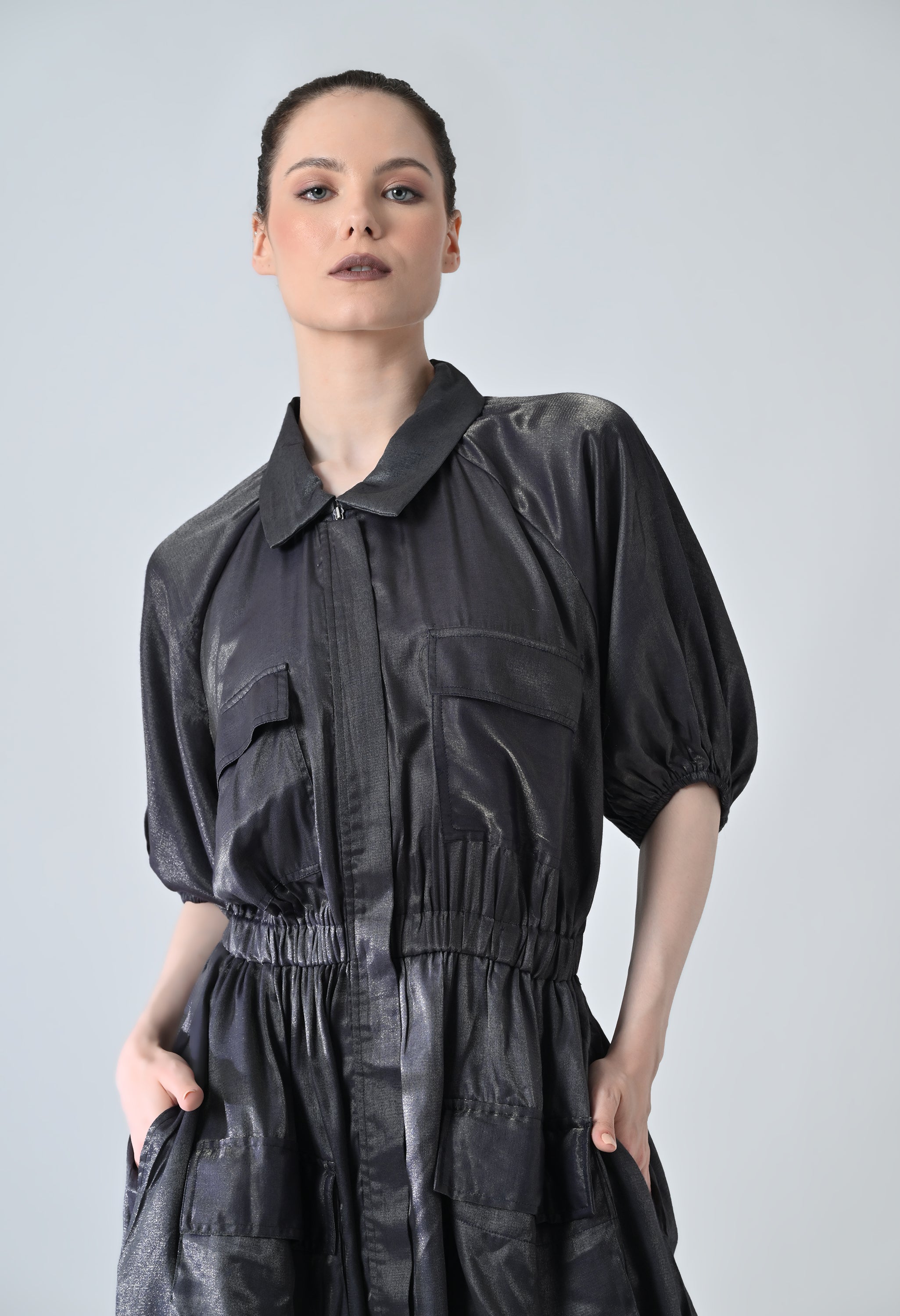 Midnight Black Utility Waist Elasticated Dress