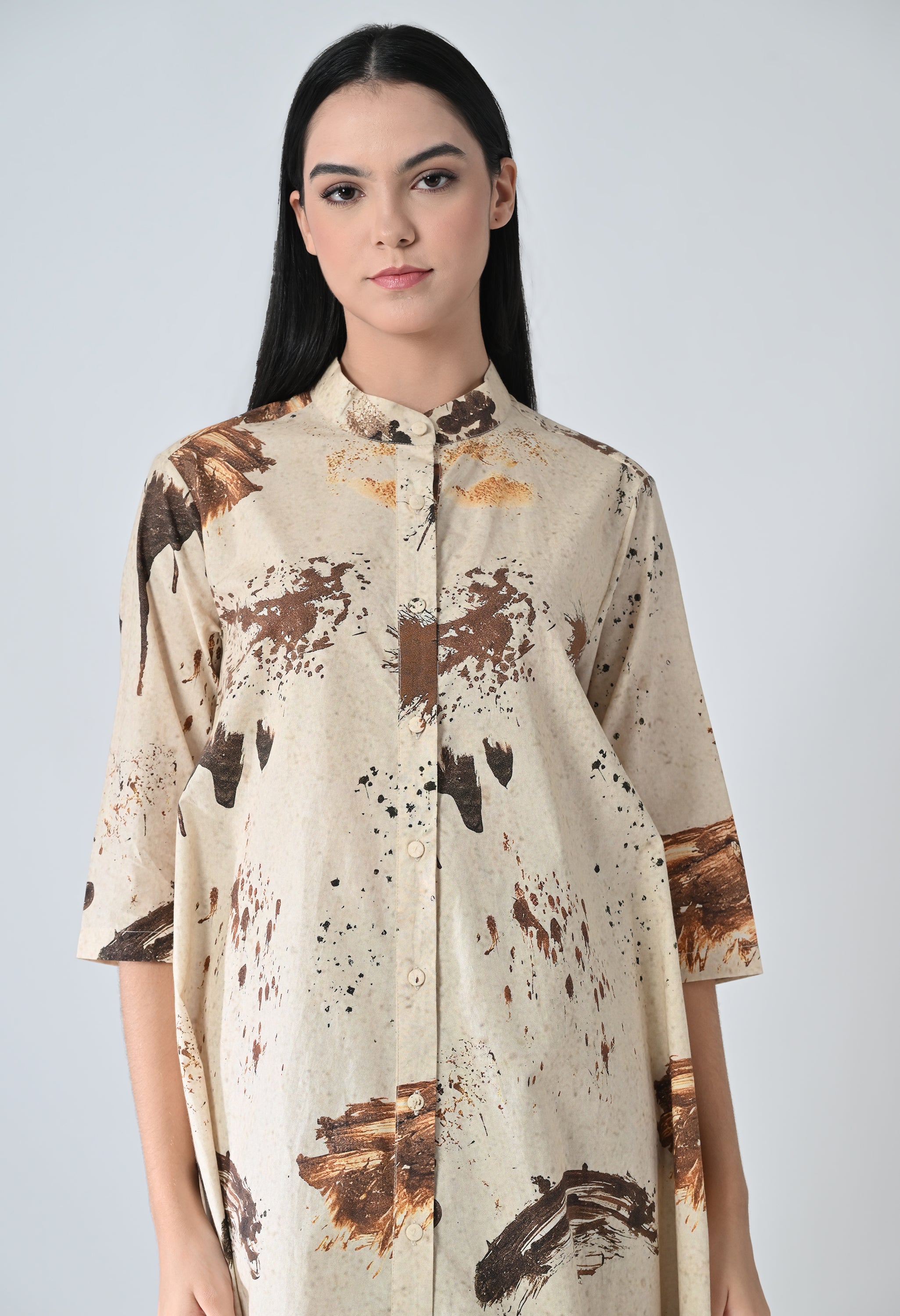 Sandstone Beige Echo Printed Dress