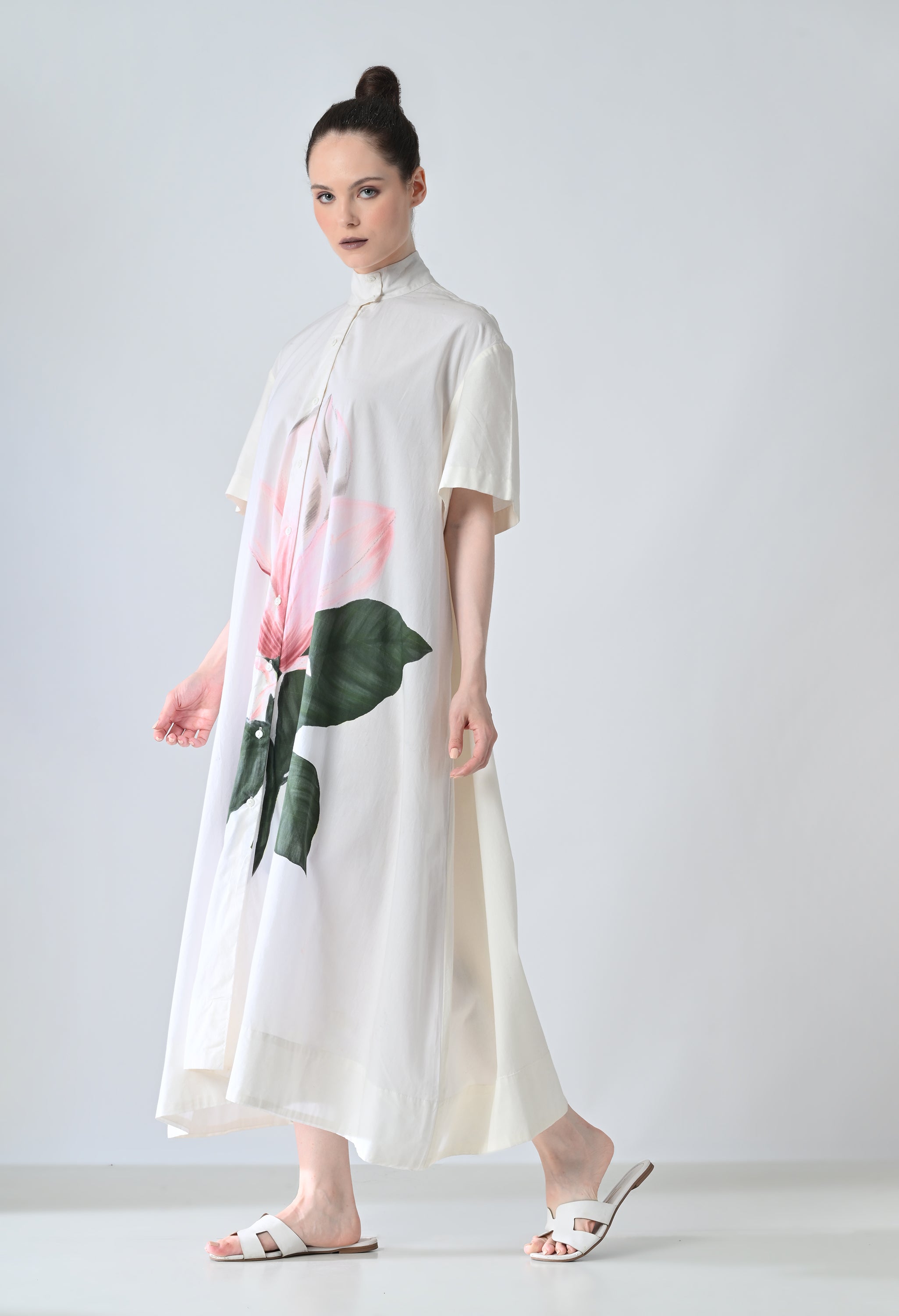 Ivory Blossom Printed Statement Shirt Dress