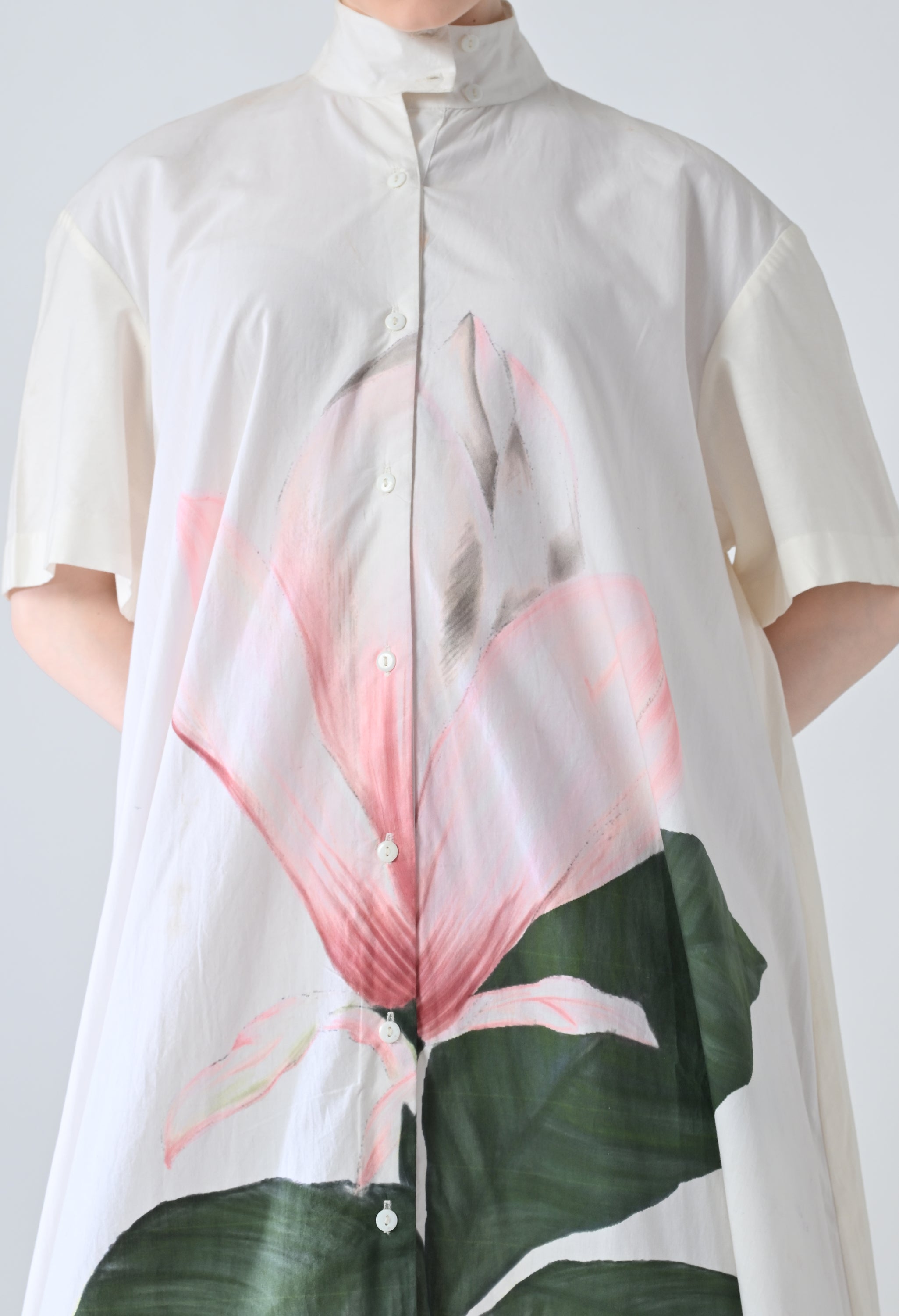 Ivory Blossom Printed Statement Shirt Dress