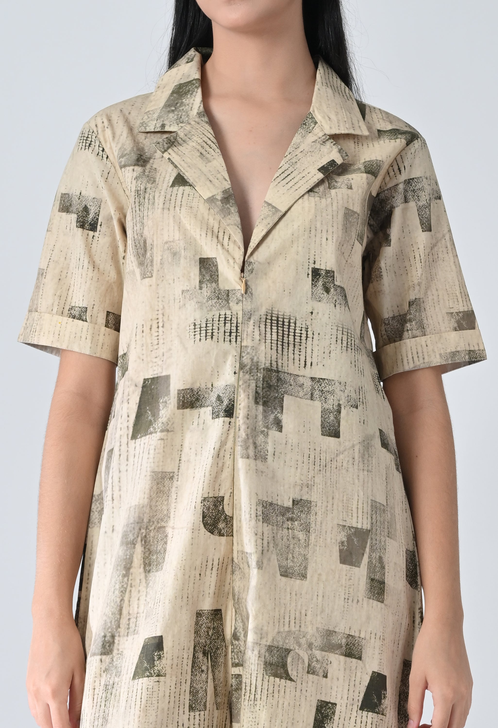 Beige Printed Relaxed Fit Jumpsuit