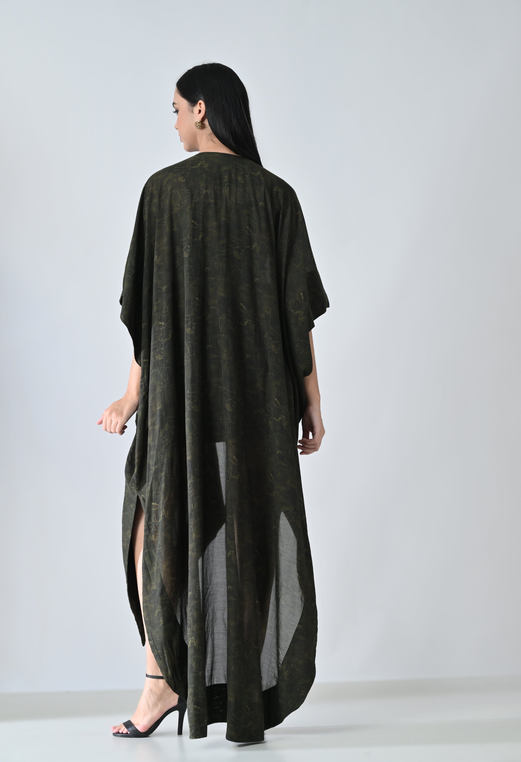 Olive Moss Draped Overlay Kaftan
