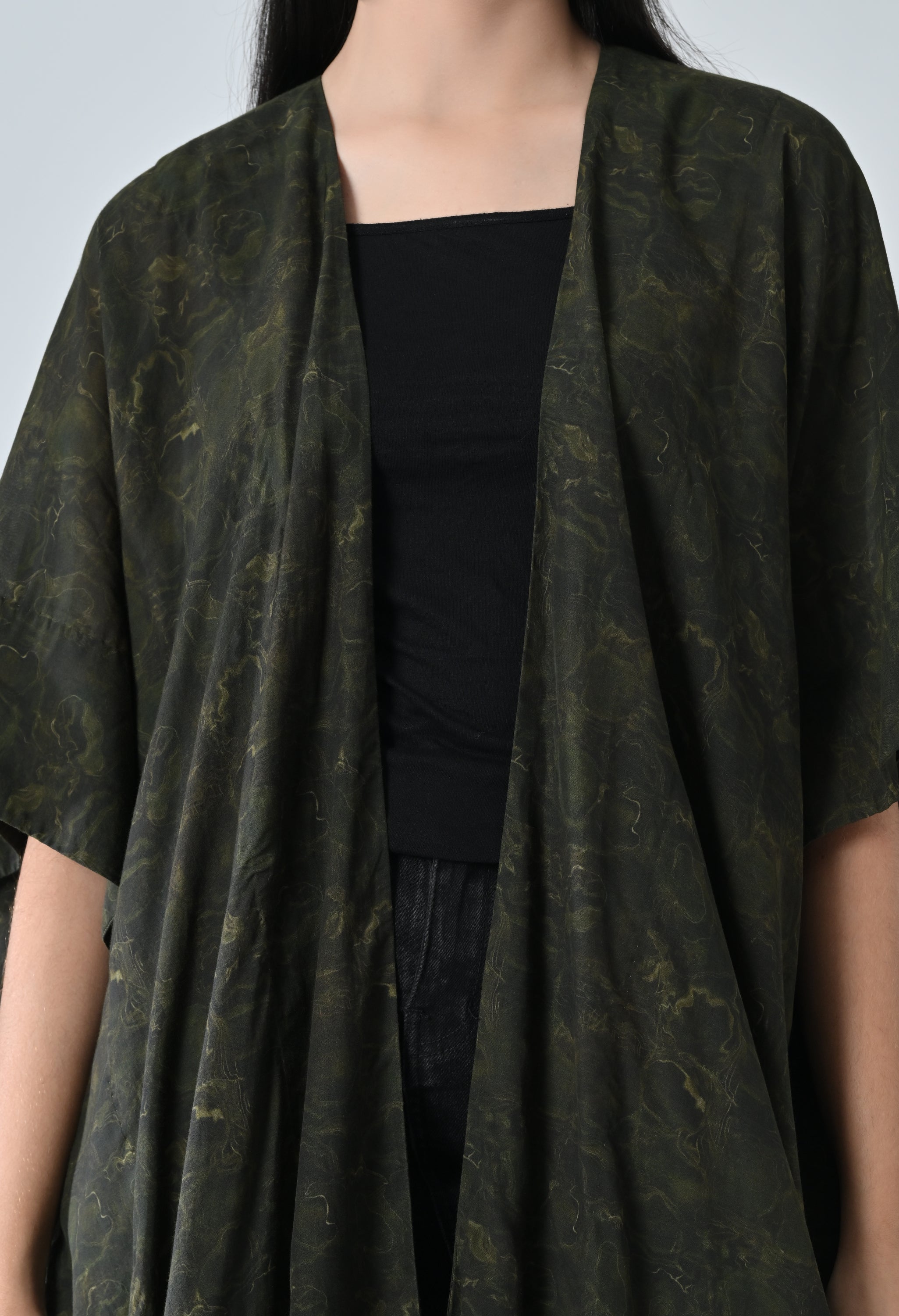 Olive Moss Draped Overlay Kaftan