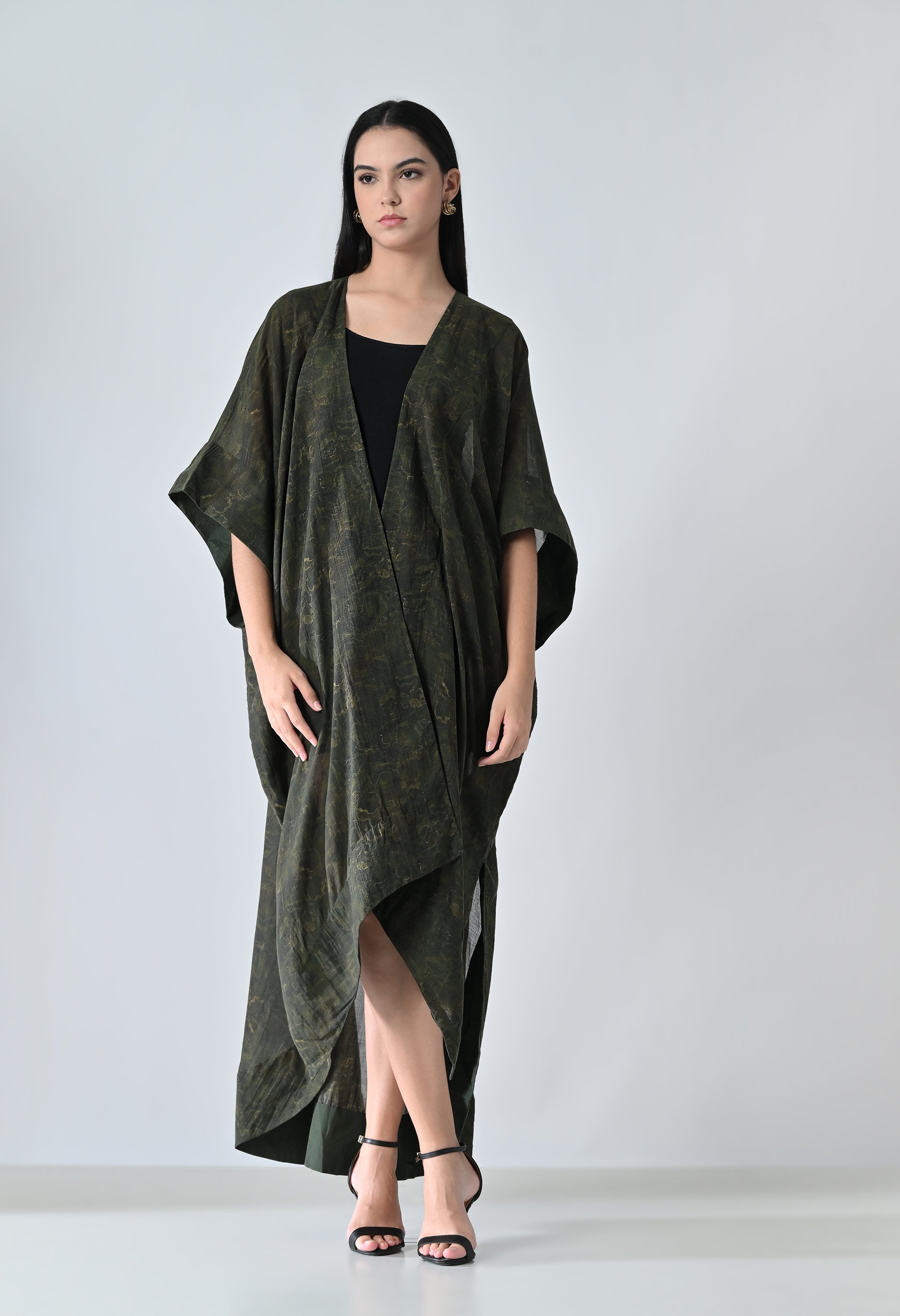 Olive Moss Draped Overlay Kaftan