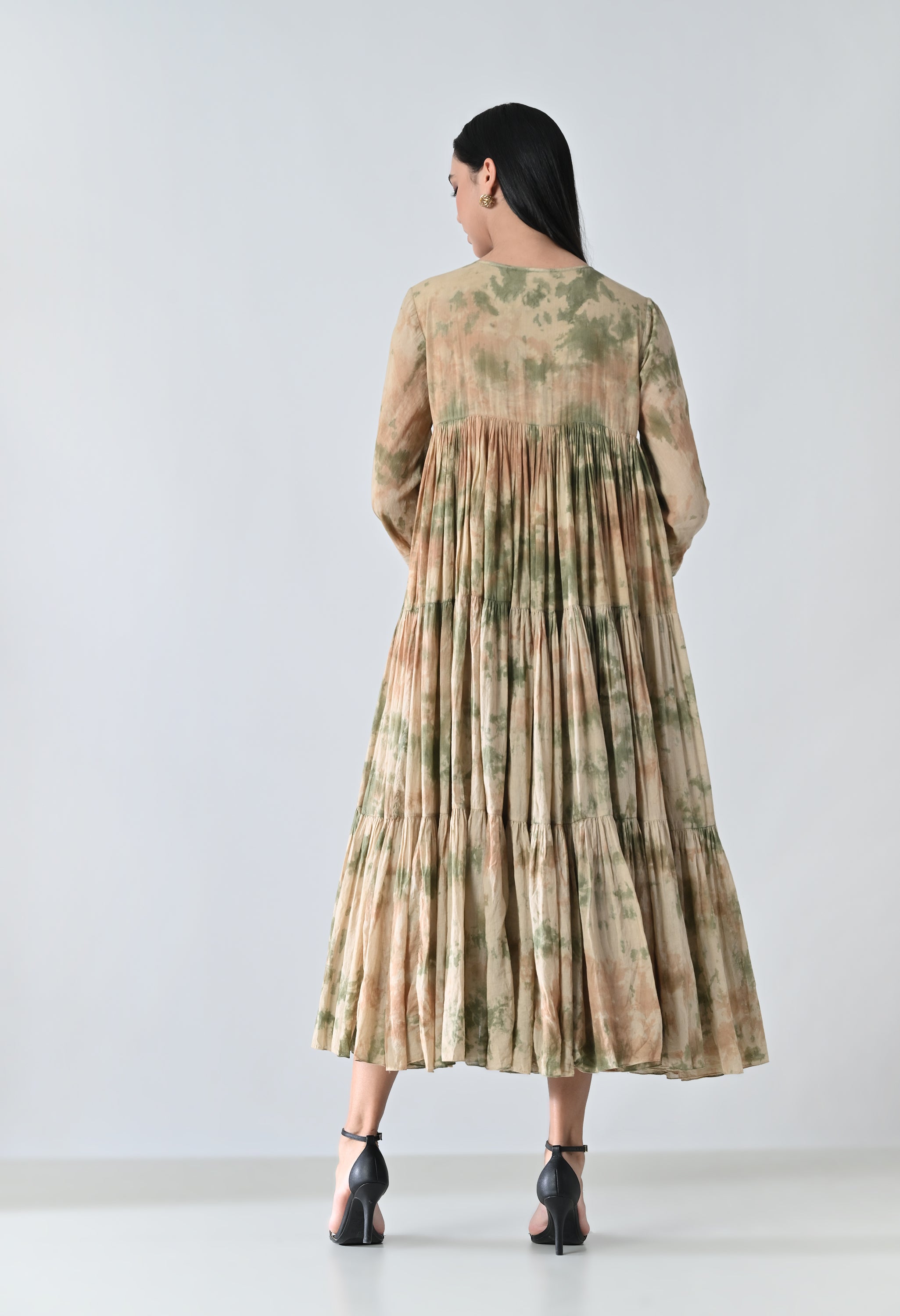 Beige Mist Printed Tiered Midi Dress