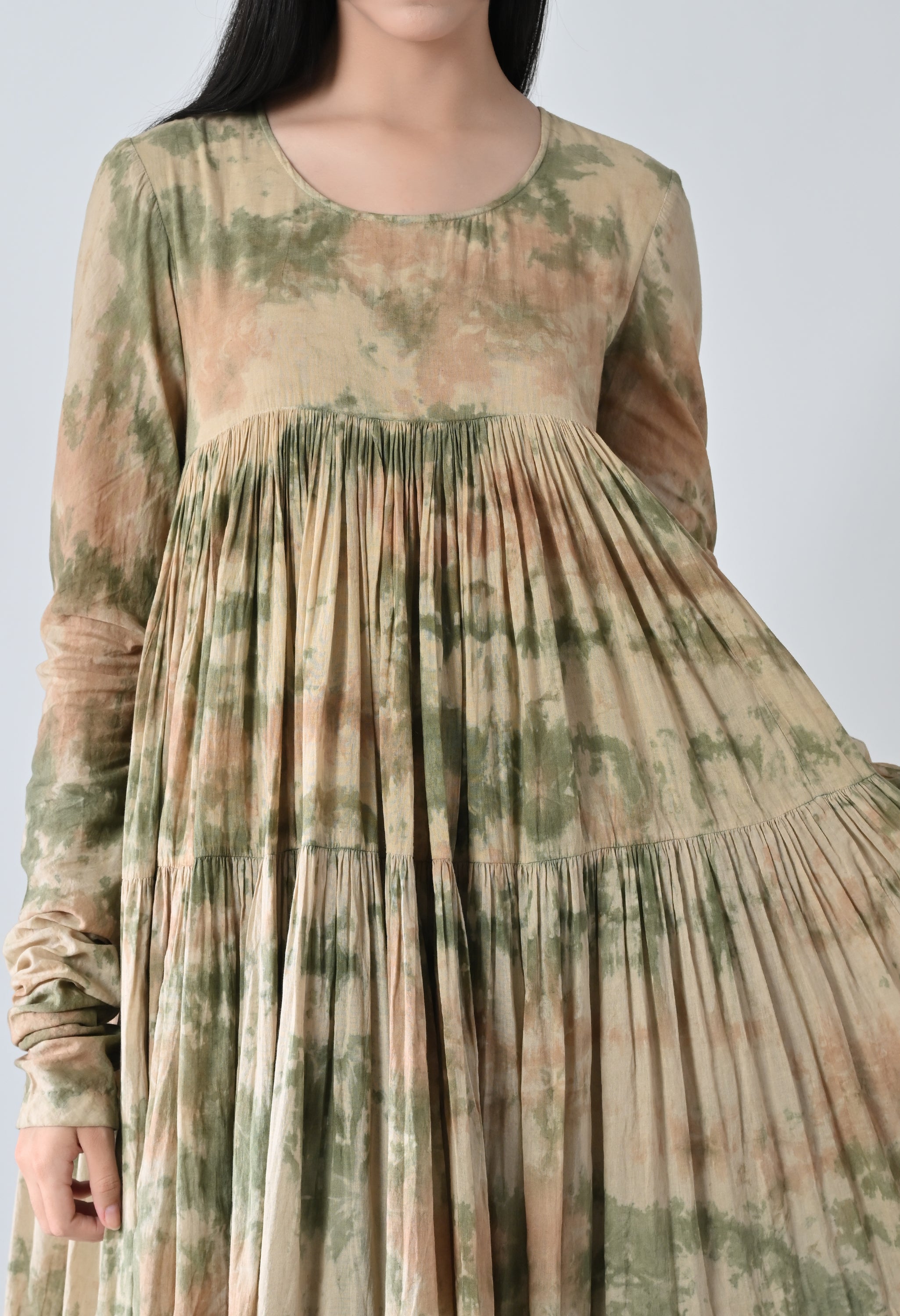 Beige Mist Printed Tiered Midi Dress