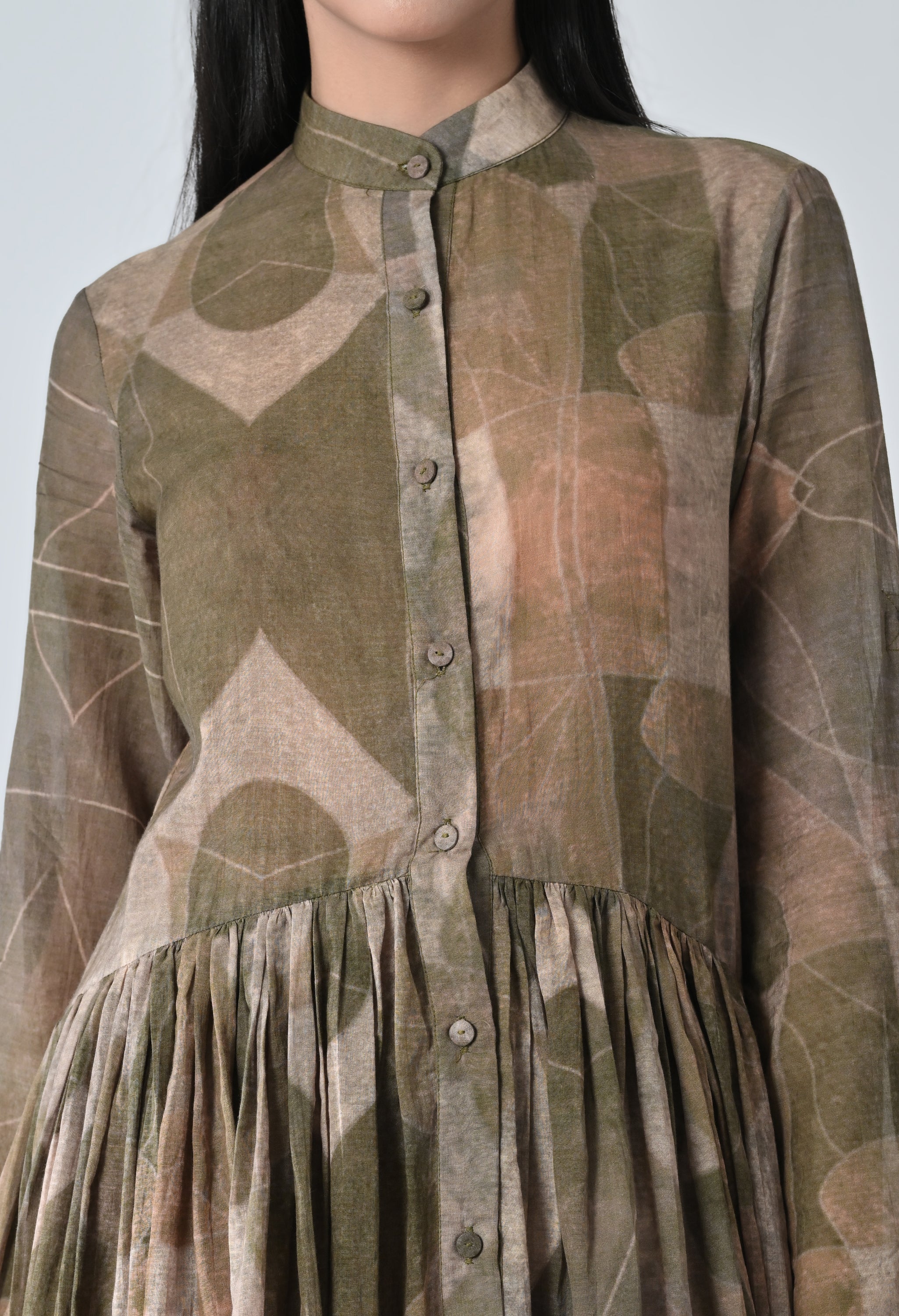 Beige Earth Muse Gathered Waistline Printed Dress