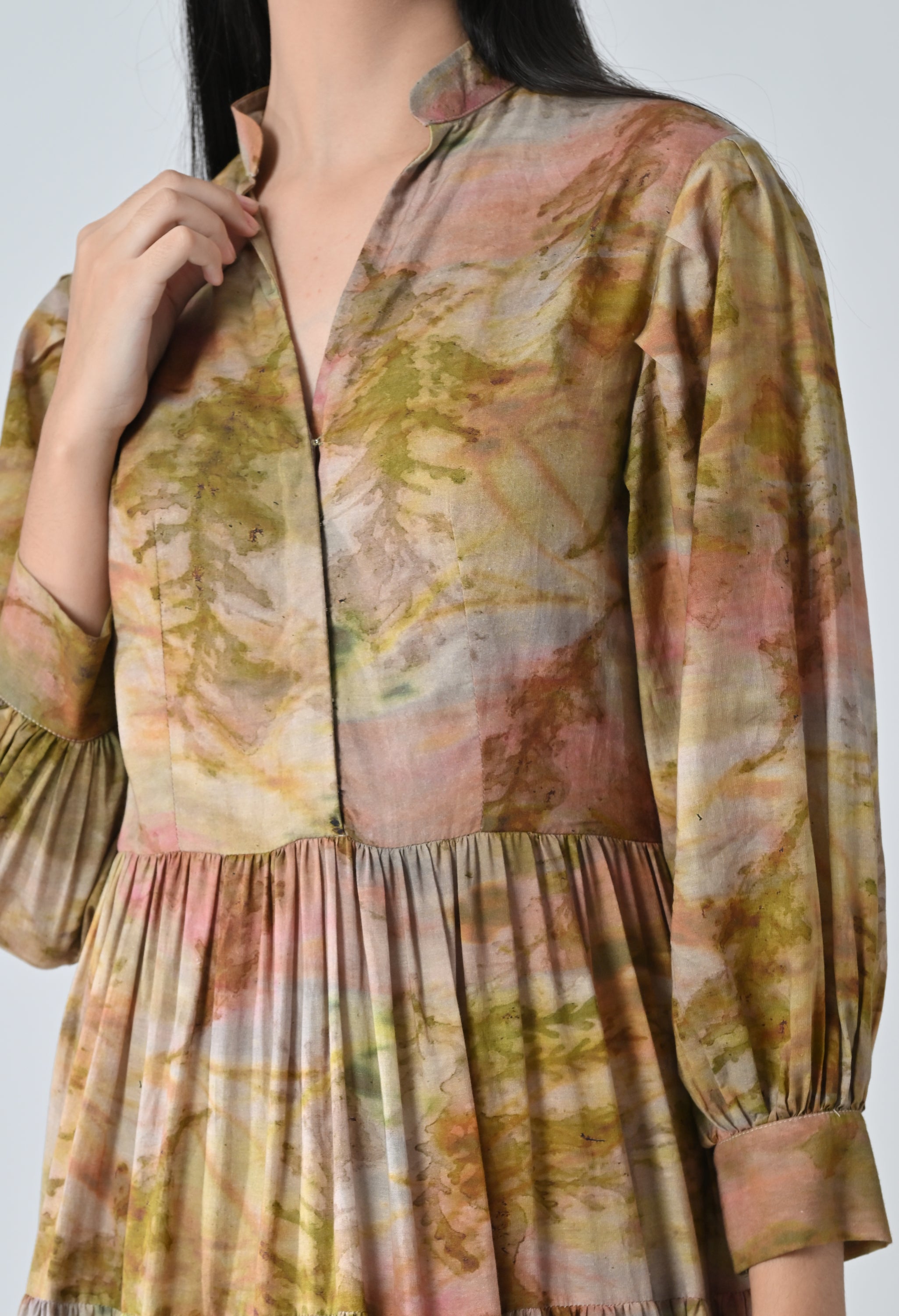 Autumn Biege Bloom Tiered Printed Dress