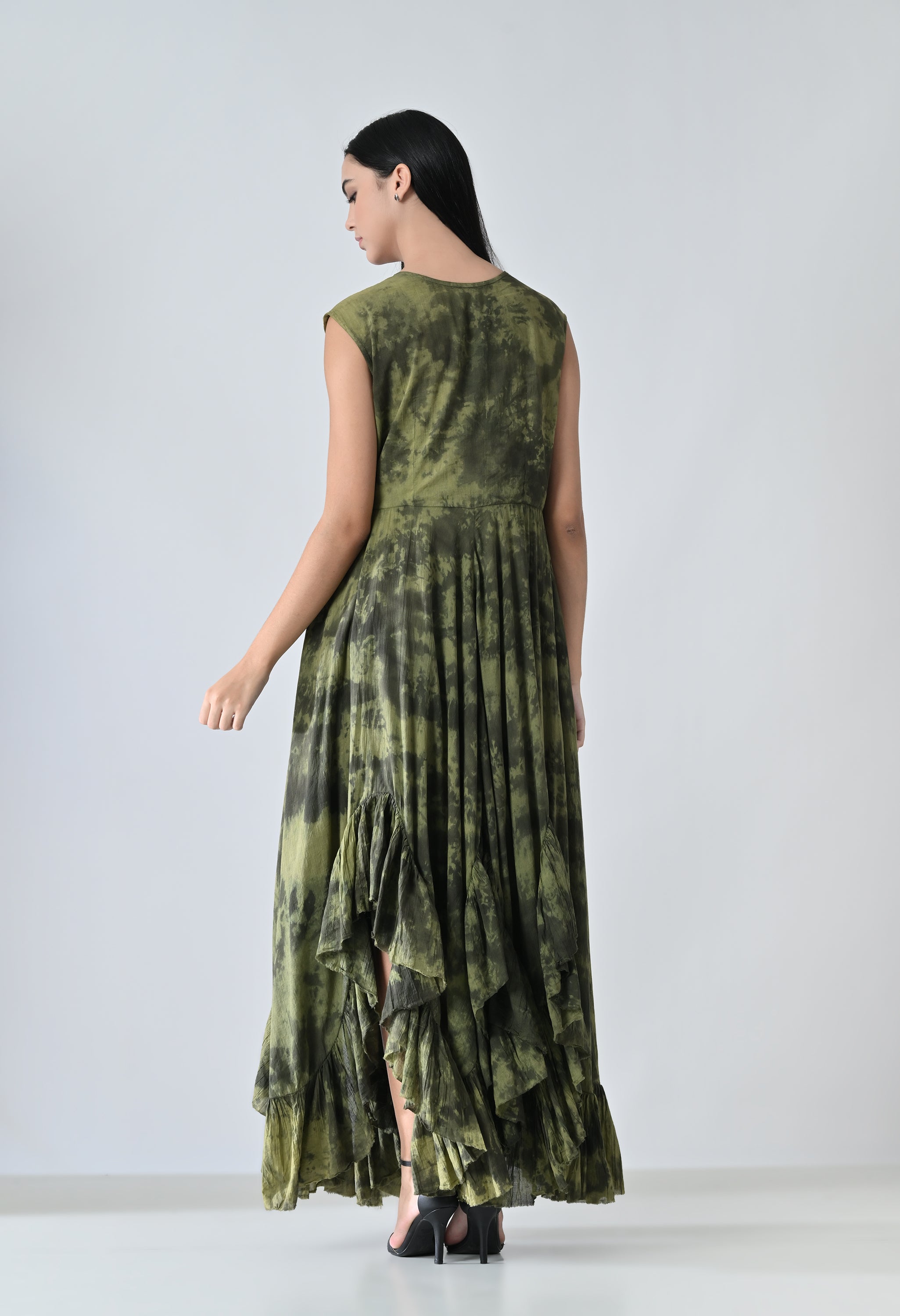 Olive Moss Garden Printed Layered Dress