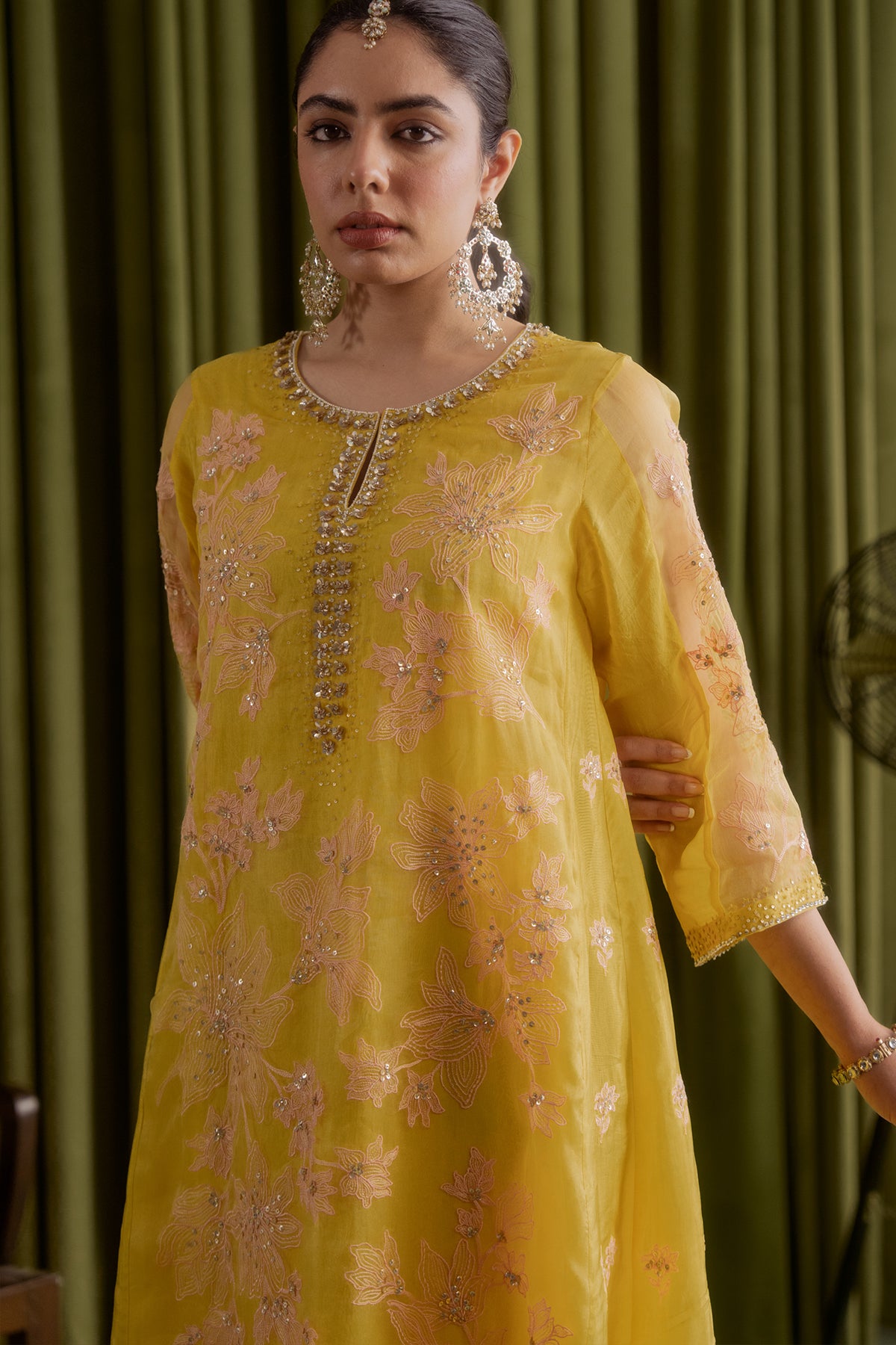 Mango kalidar kurta set with delicate floral embroidery.