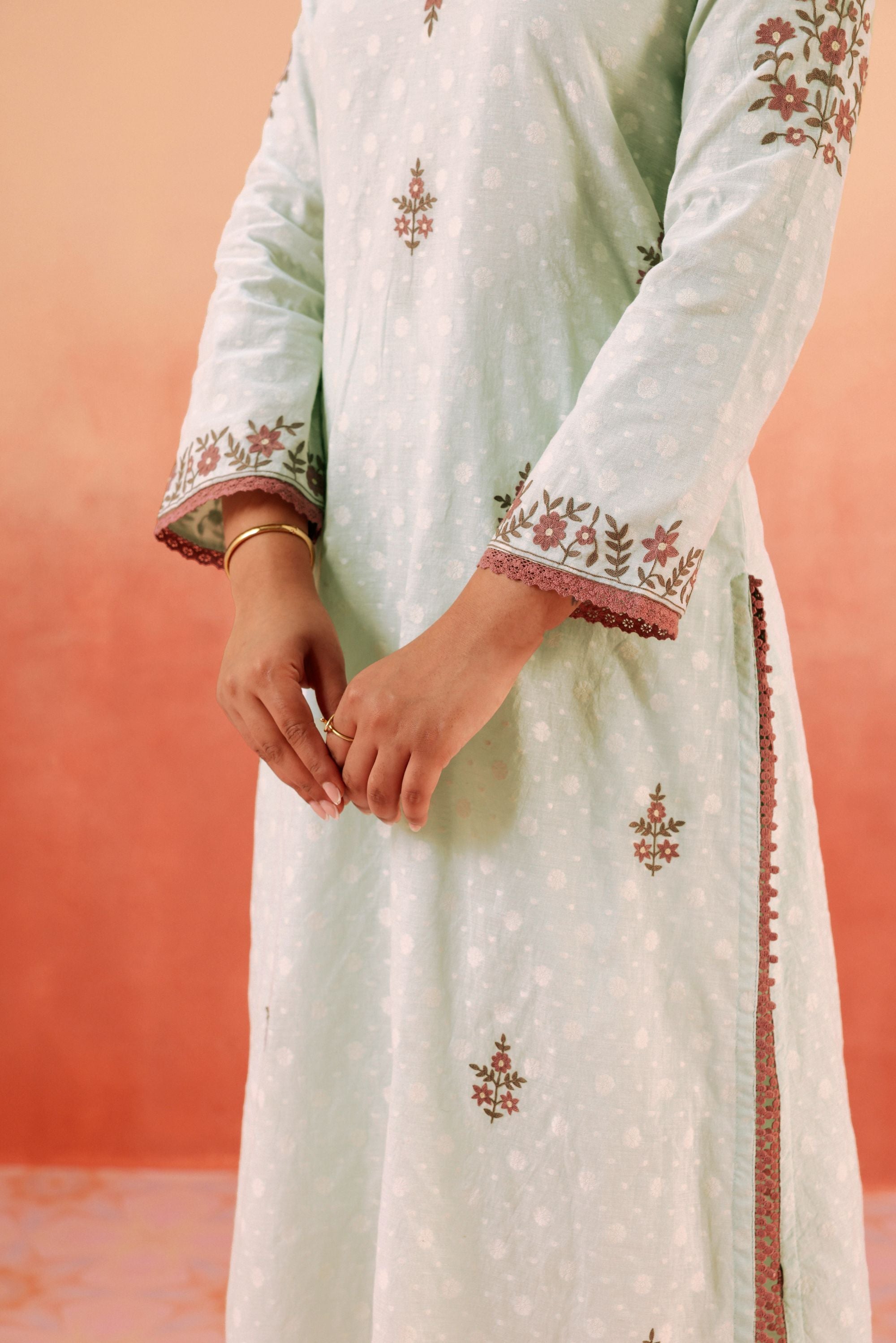 GULBANO BLUE JACQUARD EMBROIDERED KURTA SET