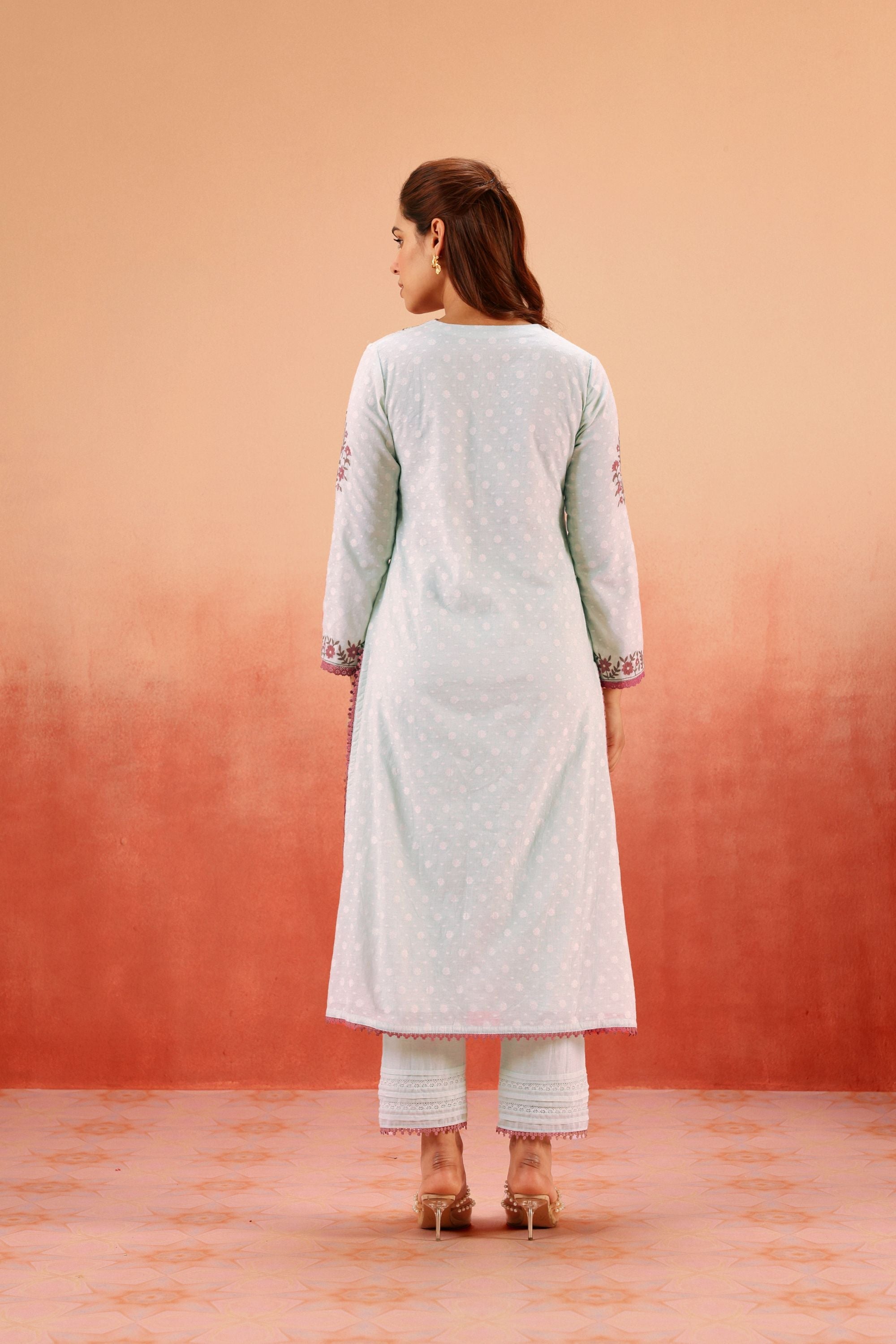 GULBANO BLUE JACQUARD EMBROIDERED KURTA SET