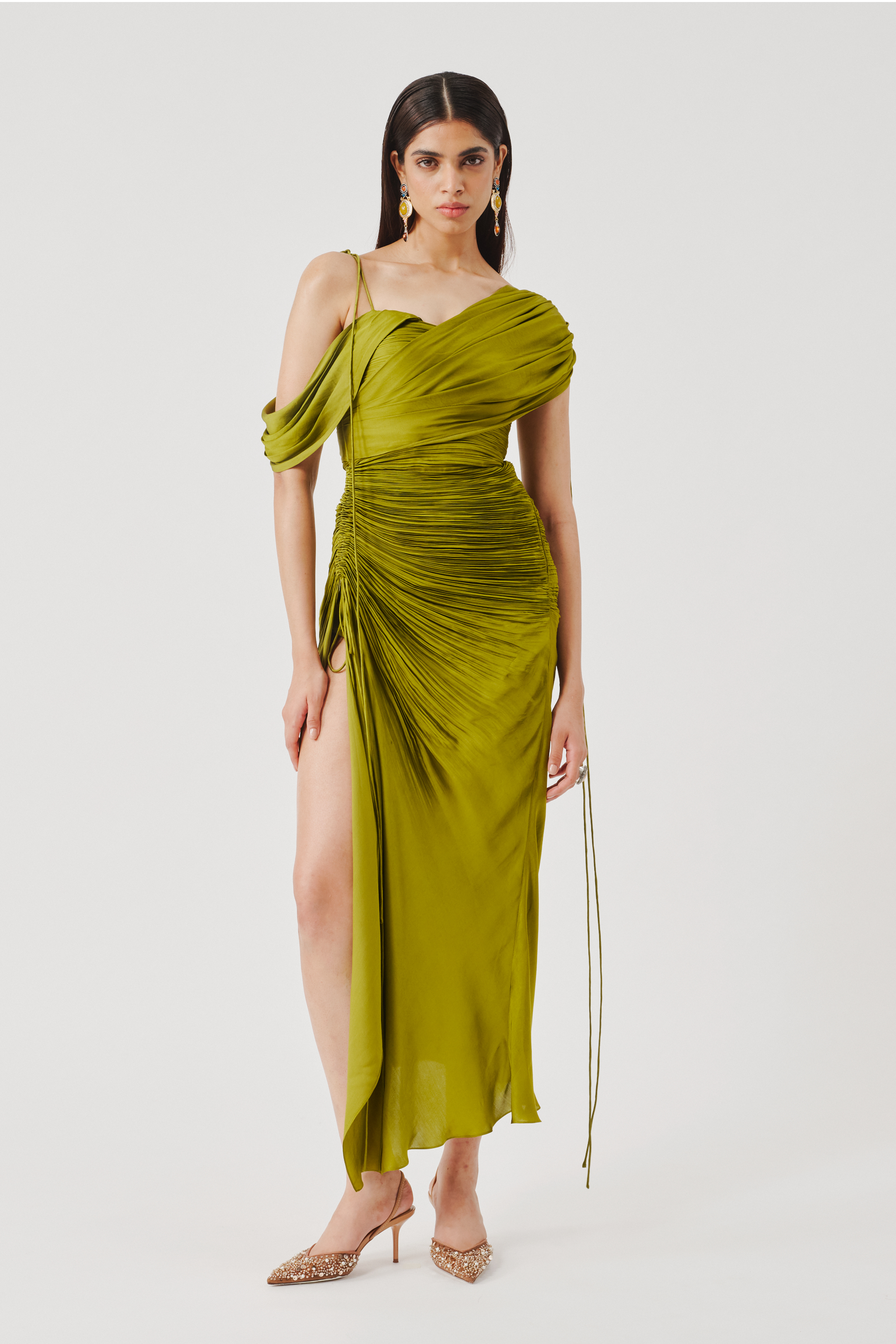 Olive Ruched Dress