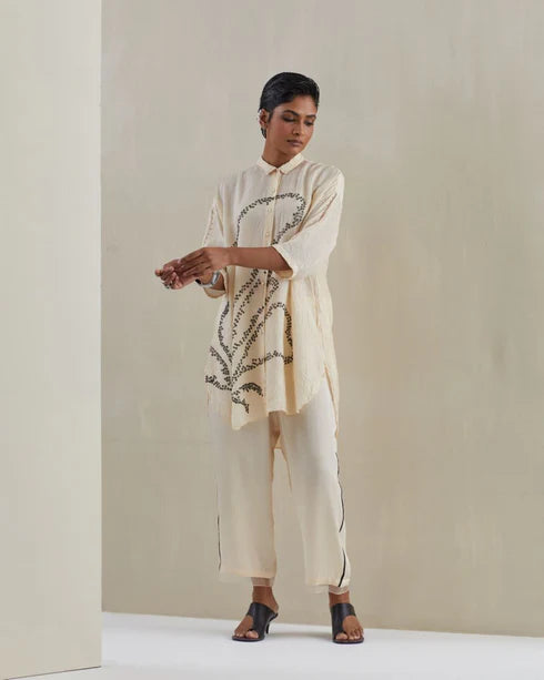 Ecru Crushed Shirt Co-Ord Set