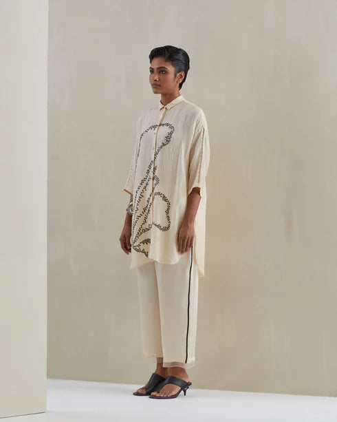 Ecru Crushed Shirt Co-Ord Set