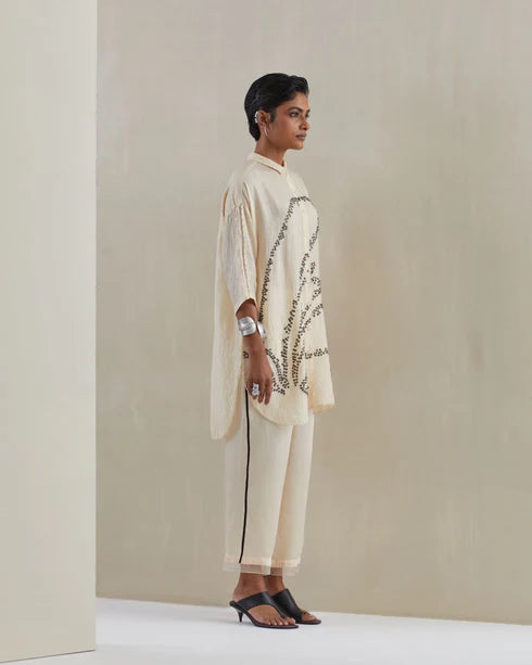 Ecru Crushed Shirt Co-Ord Set