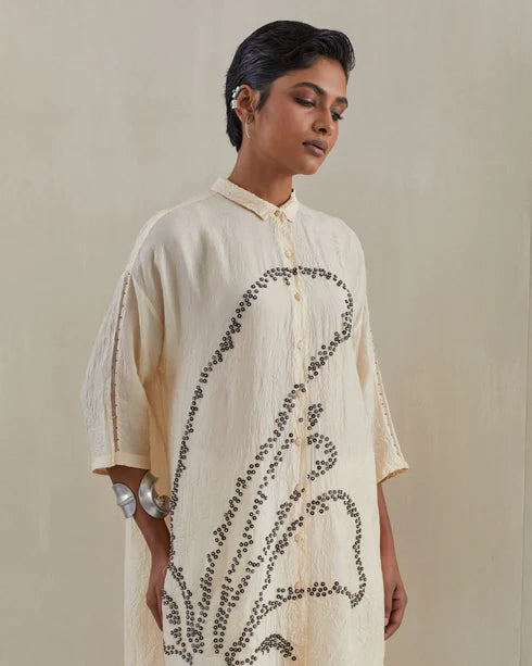 Ecru Crushed Shirt Co-Ord Set