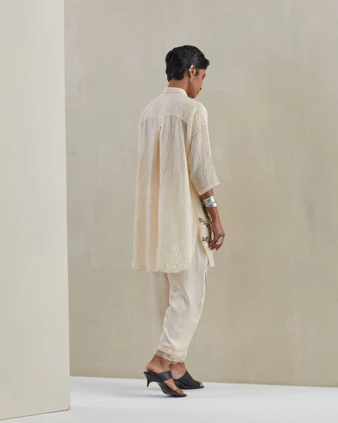 Ecru Crushed Shirt Co-Ord Set