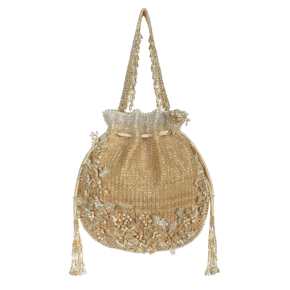 ESME Potli Peerless Gold Lustrous Silver With Handle