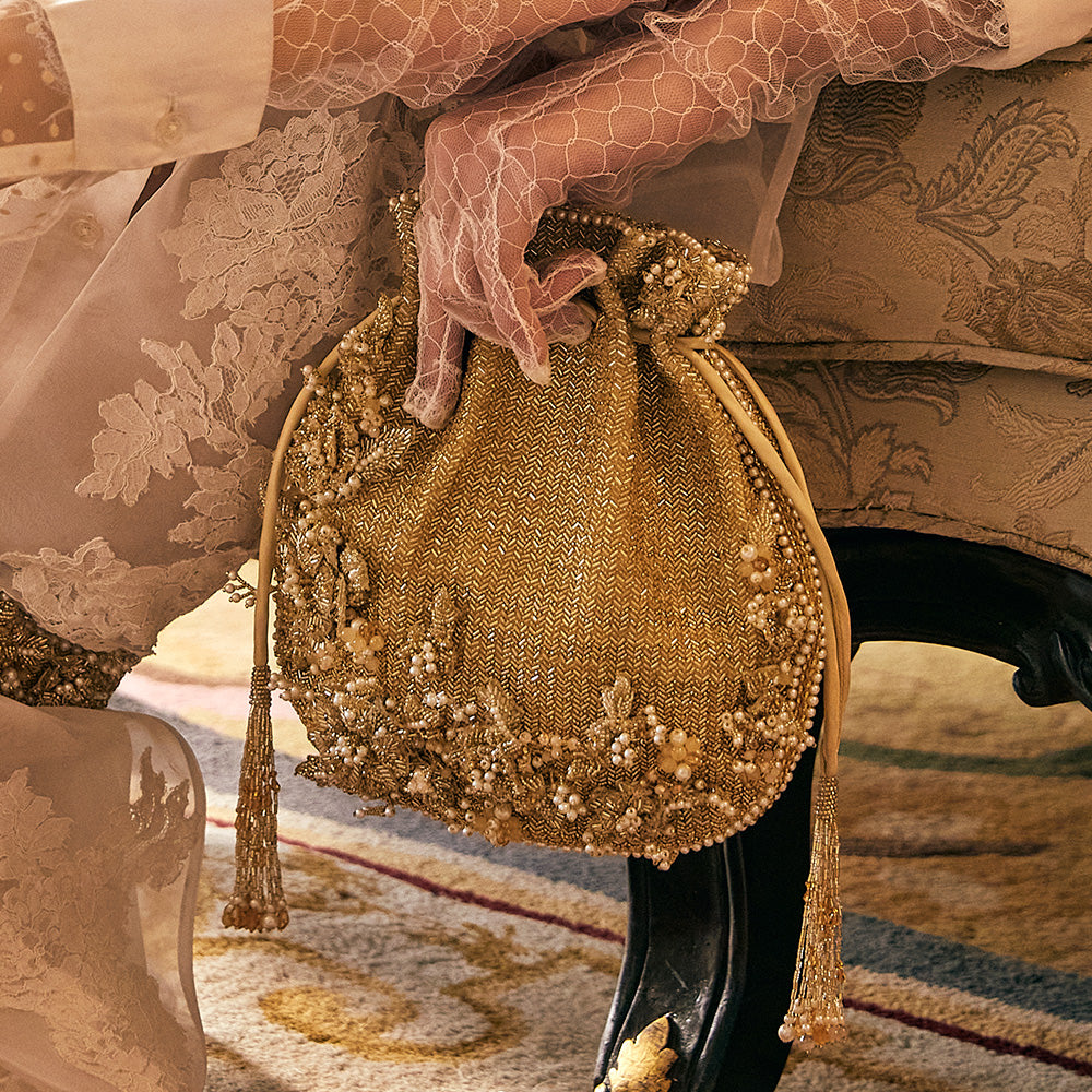 ESME Potli Peerless Gold Lustrous Silver With Handle