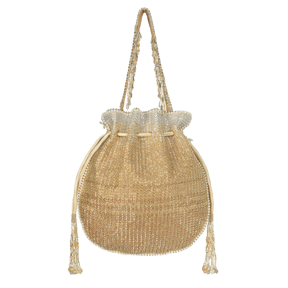 ESME Potli Peerless Gold Lustrous Silver With Handle