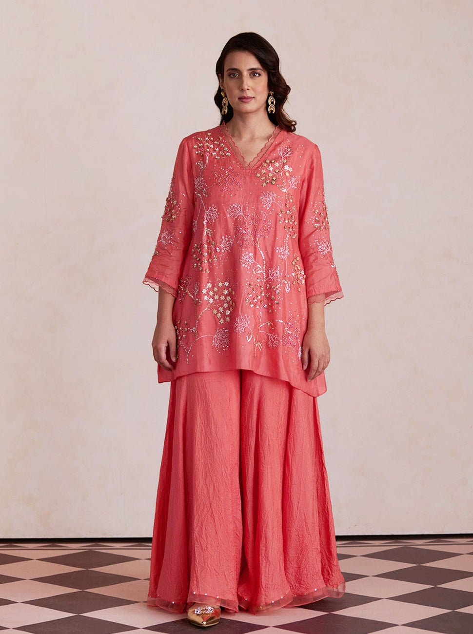 Coral Silk Gharara Set