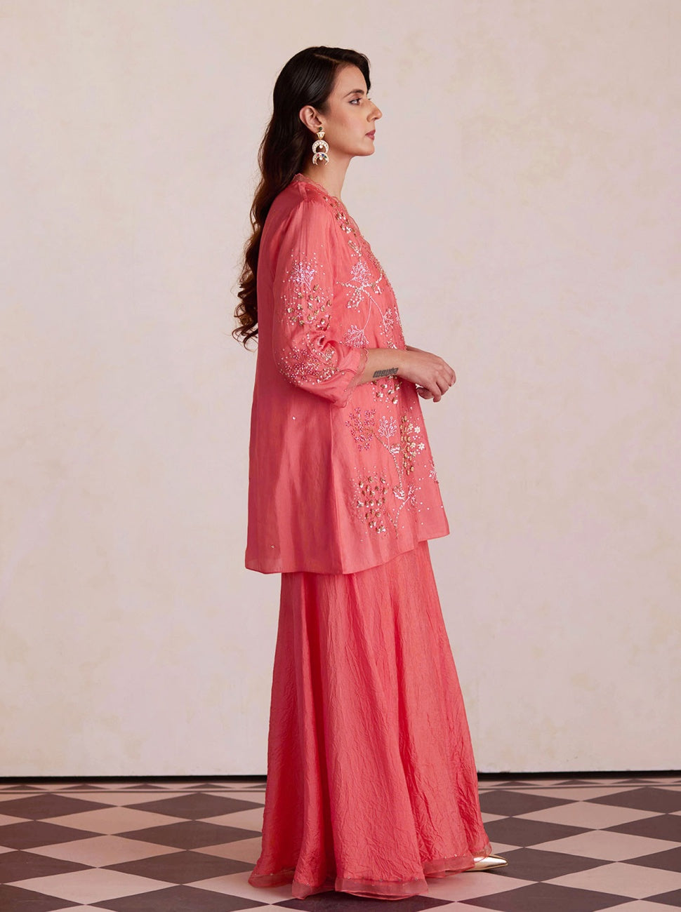 Coral Silk Gharara Set