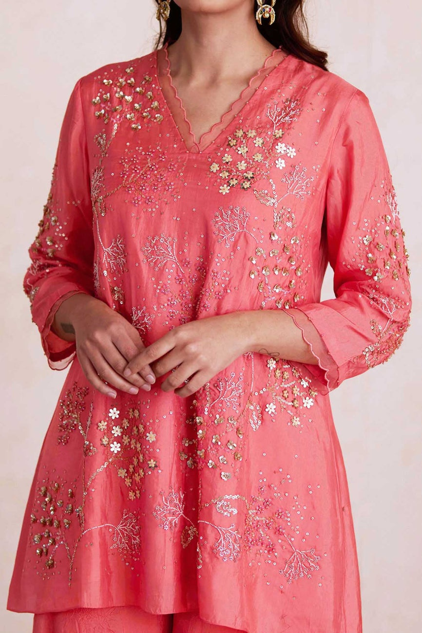 Coral Silk Gharara Set