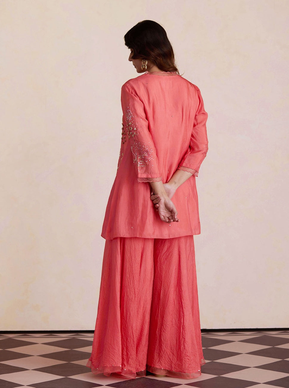 Coral Silk Gharara Set