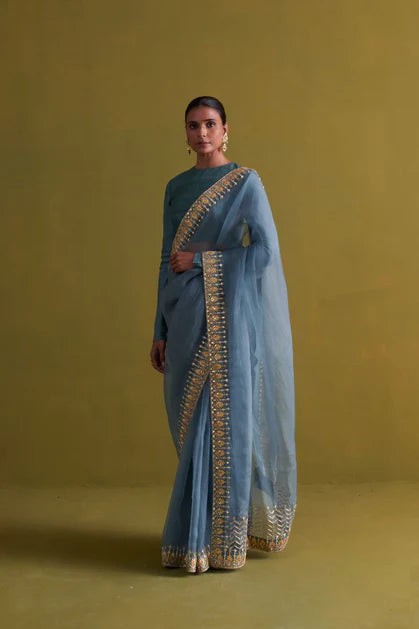 Gulbaug marine blue sari with blouse