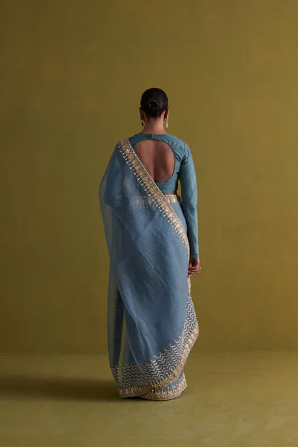 Gulbaug marine blue sari with blouse