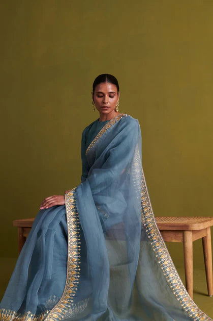 Gulbaug marine blue sari with blouse