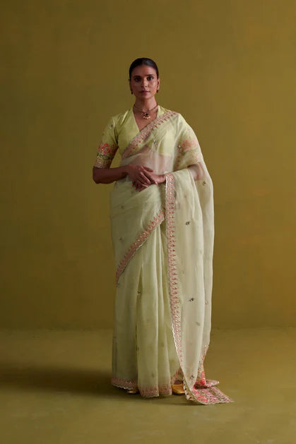 Gulbaug pista green sari with blouse
