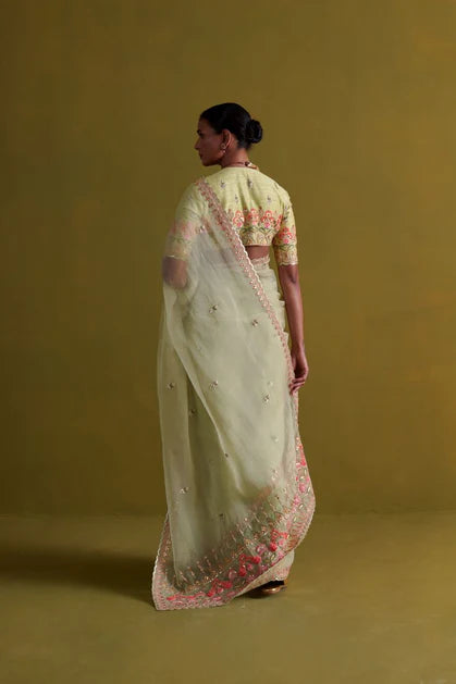 Gulbaug pista green sari with blouse