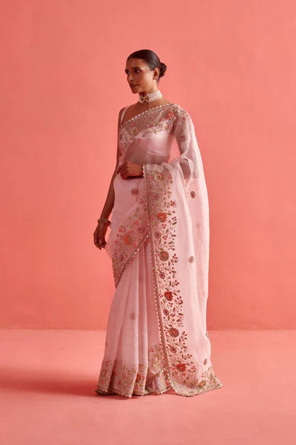 Gulbaug powder pink sari with blouse