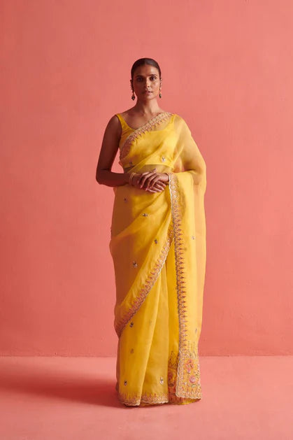 Gulbaug yellow sari with blouse