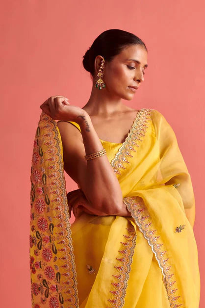 Gulbaug yellow sari with blouse
