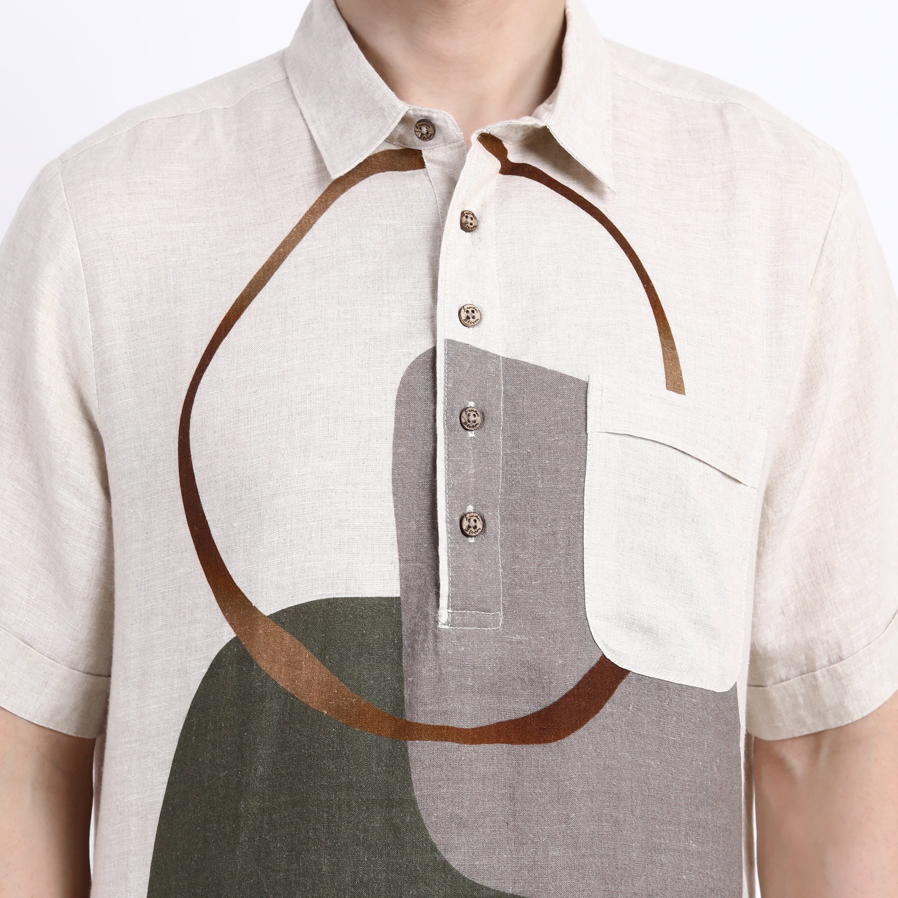 Beige Placement Print Half Sleeve Shirt