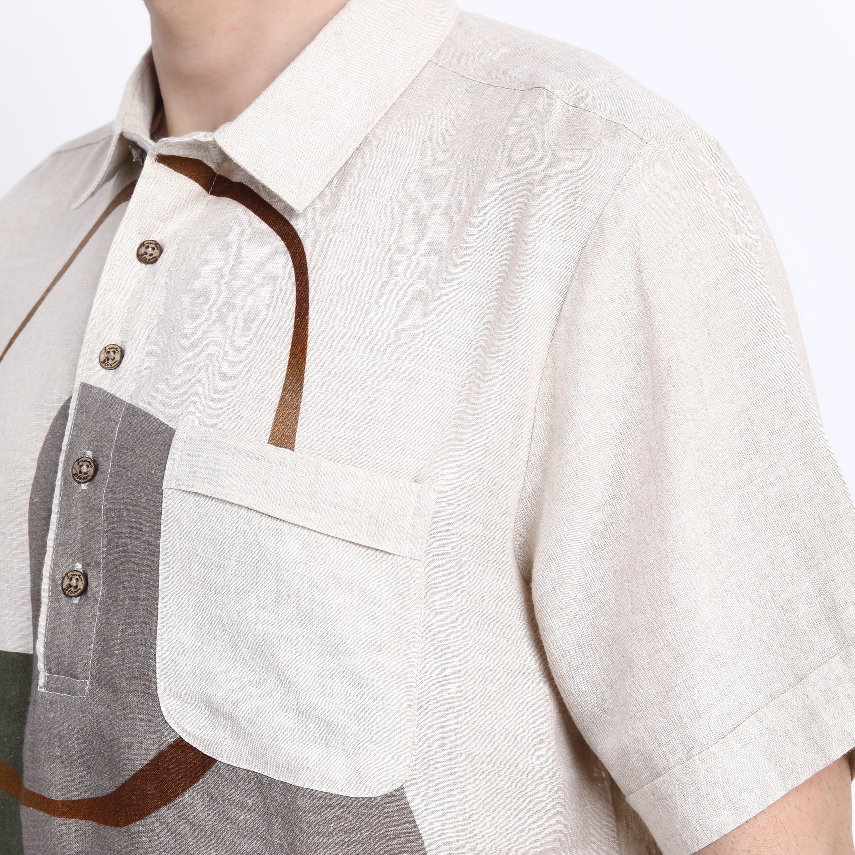 Beige Placement Print Half Sleeve Shirt