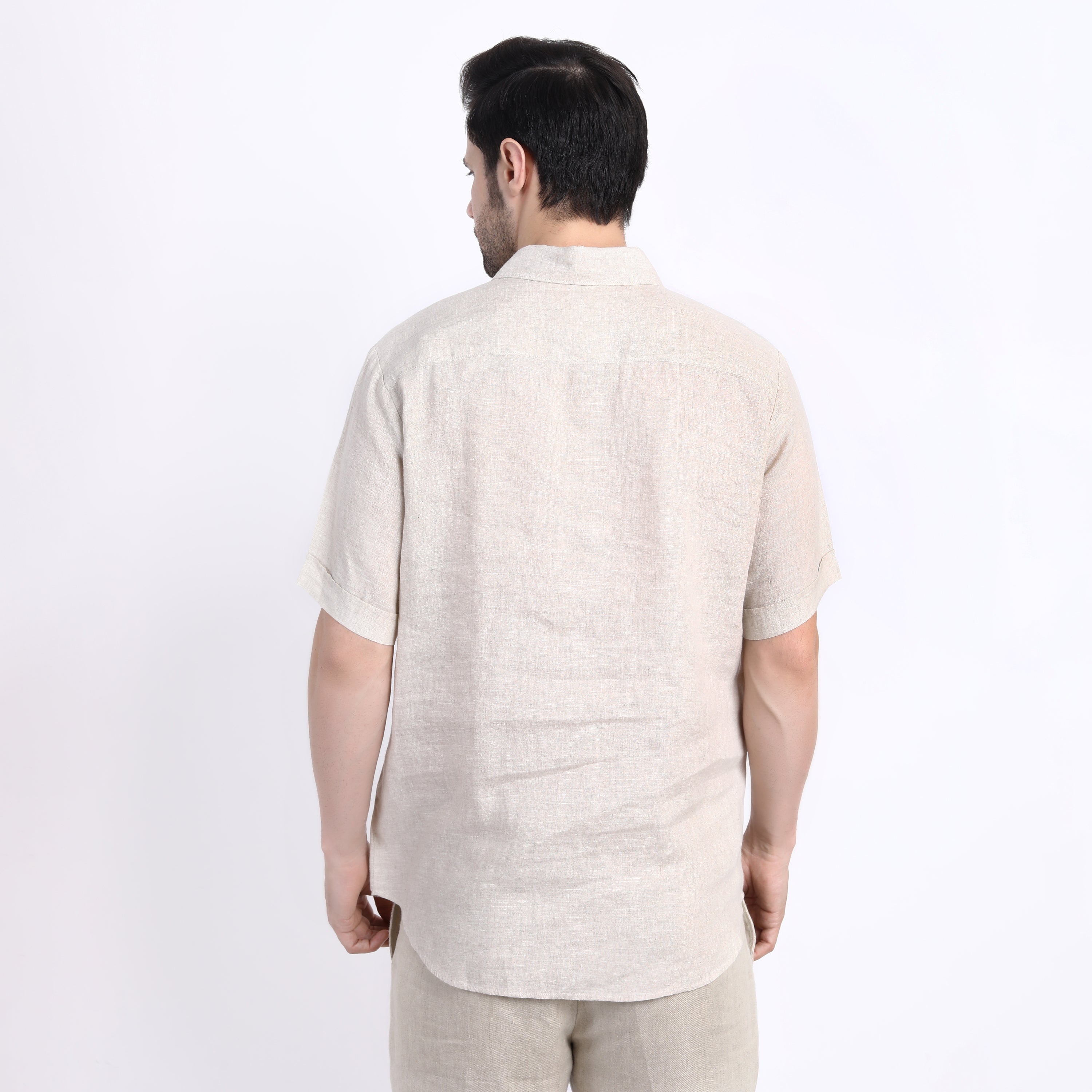 Beige Placement Print Half Sleeve Shirt