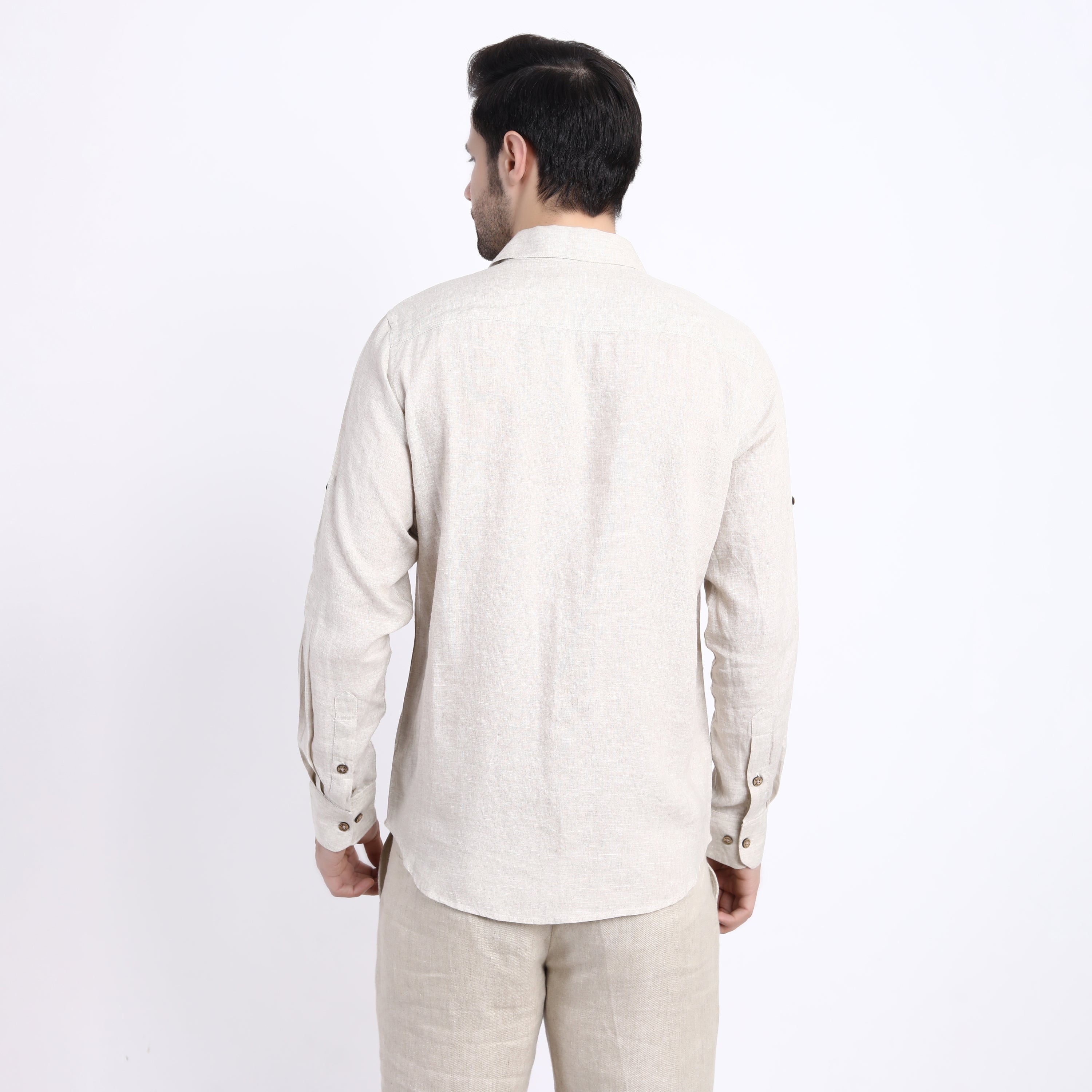 Beige Flying Crane Embroidered Shirt