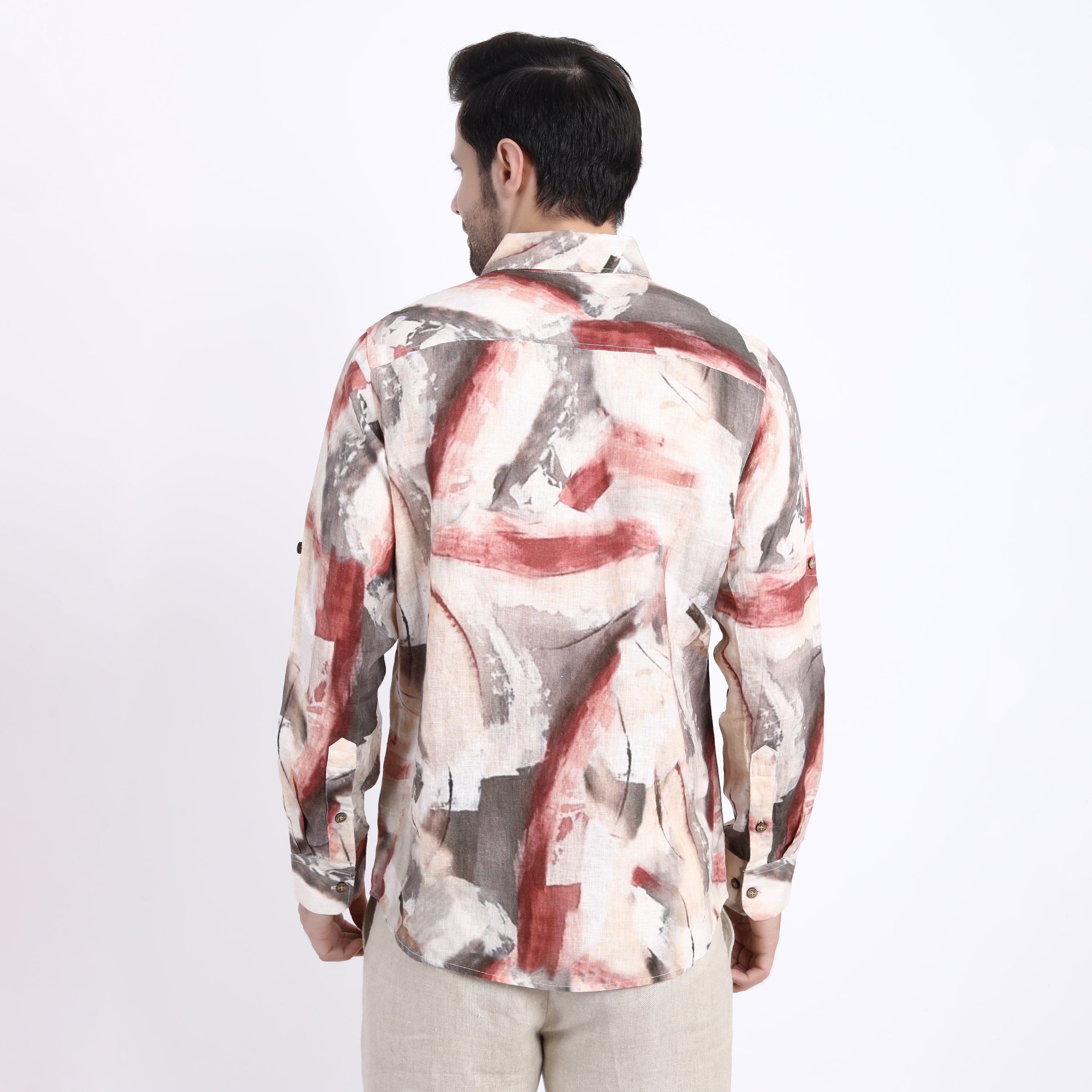 Pink Brush Print Linen Shirt