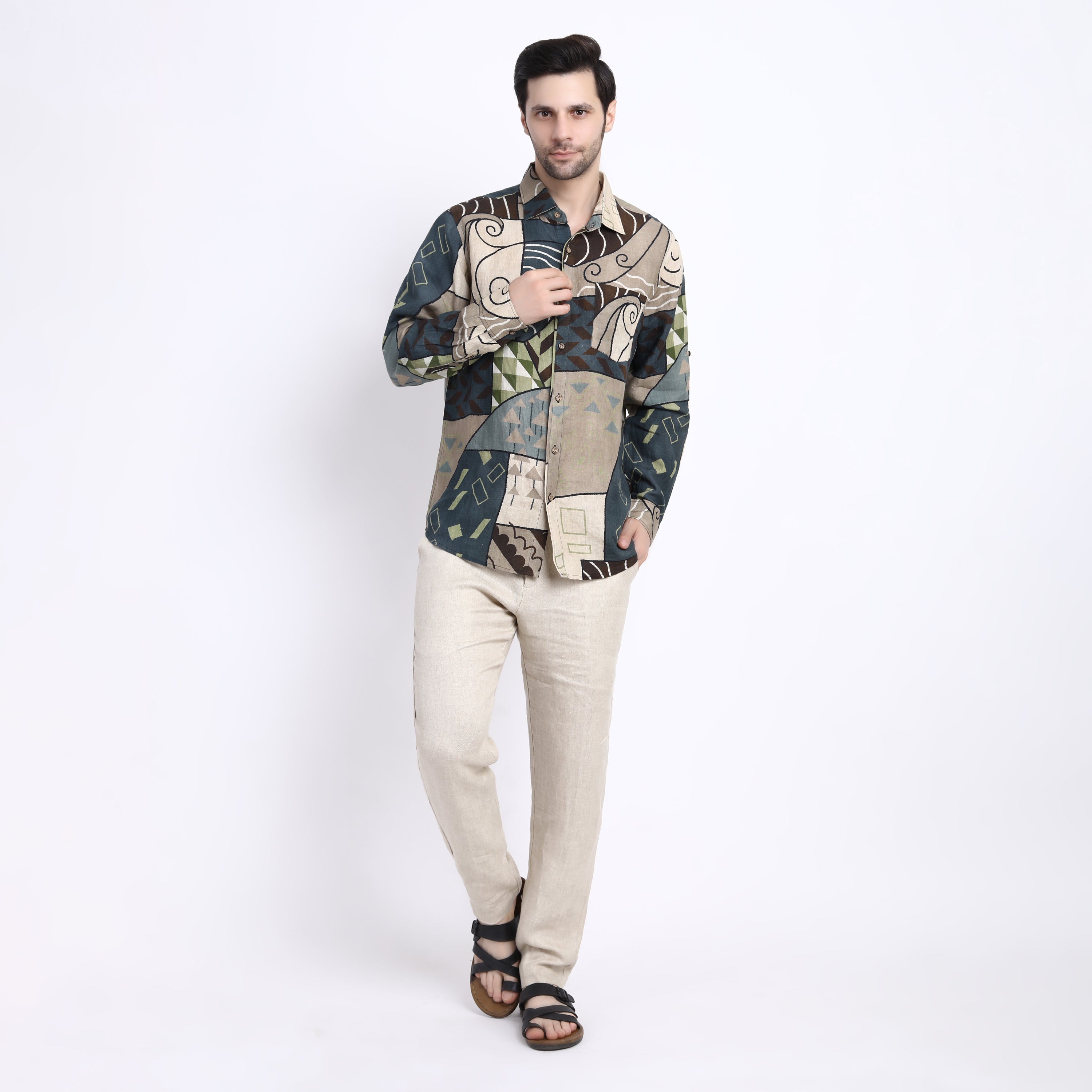 Spiral Print Linen Shirt