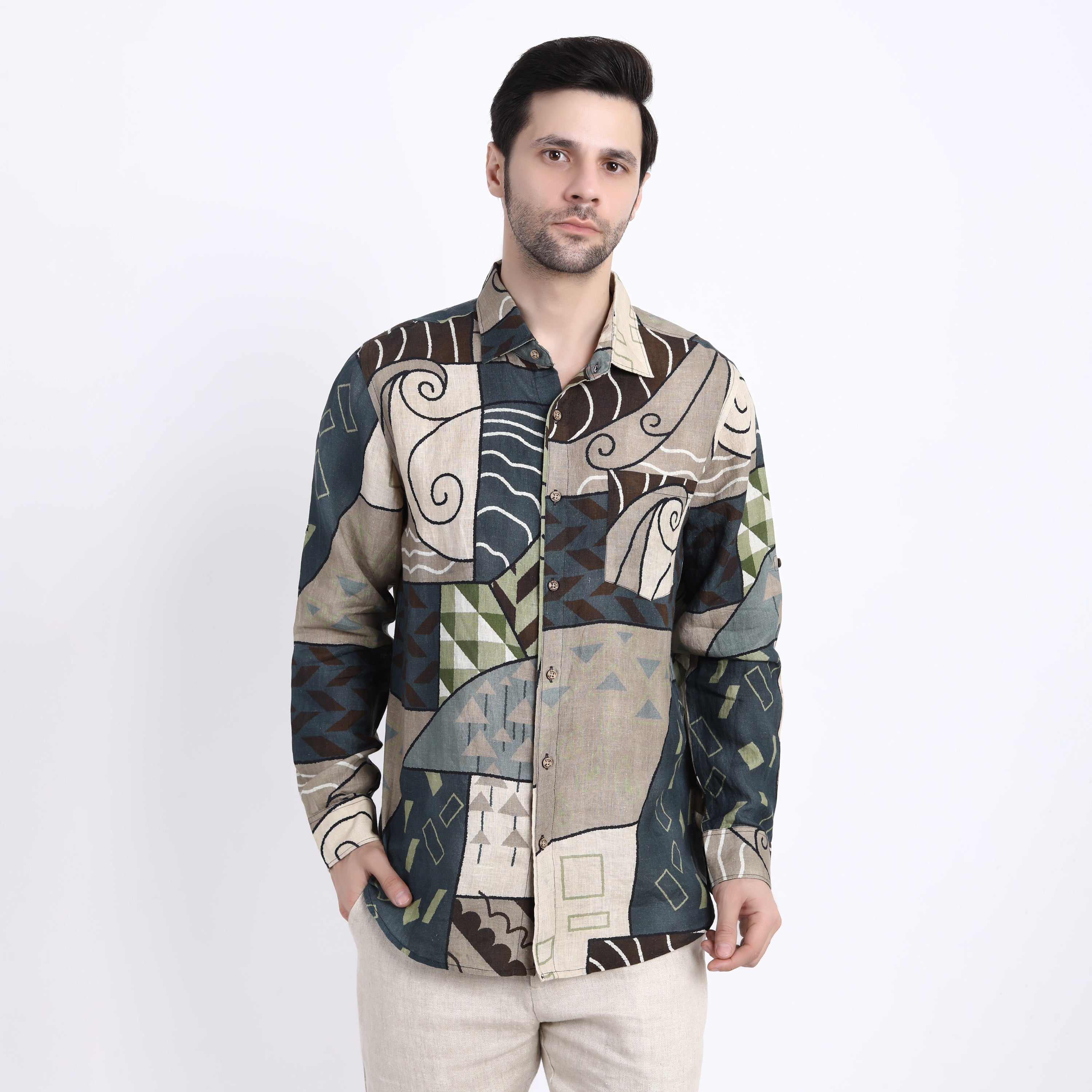 Spiral Print Linen Shirt