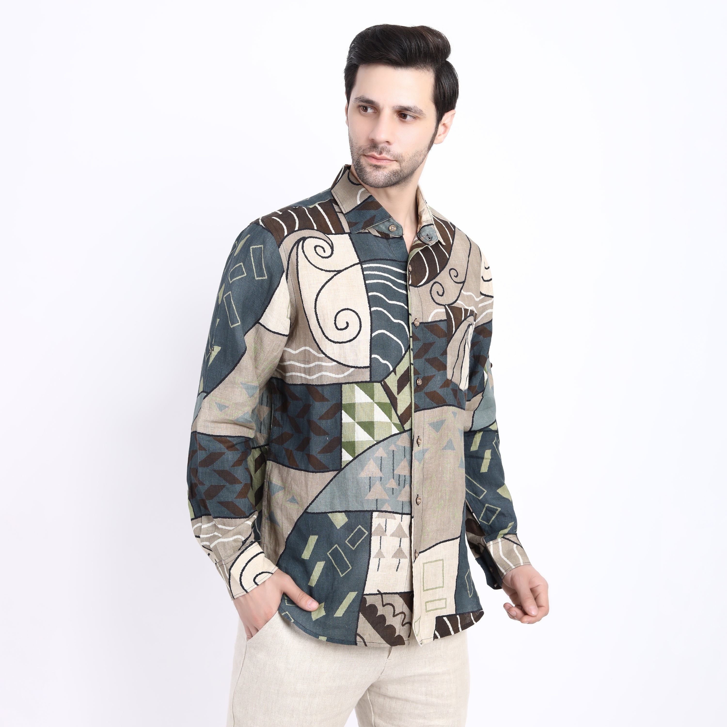 Spiral Print Linen Shirt