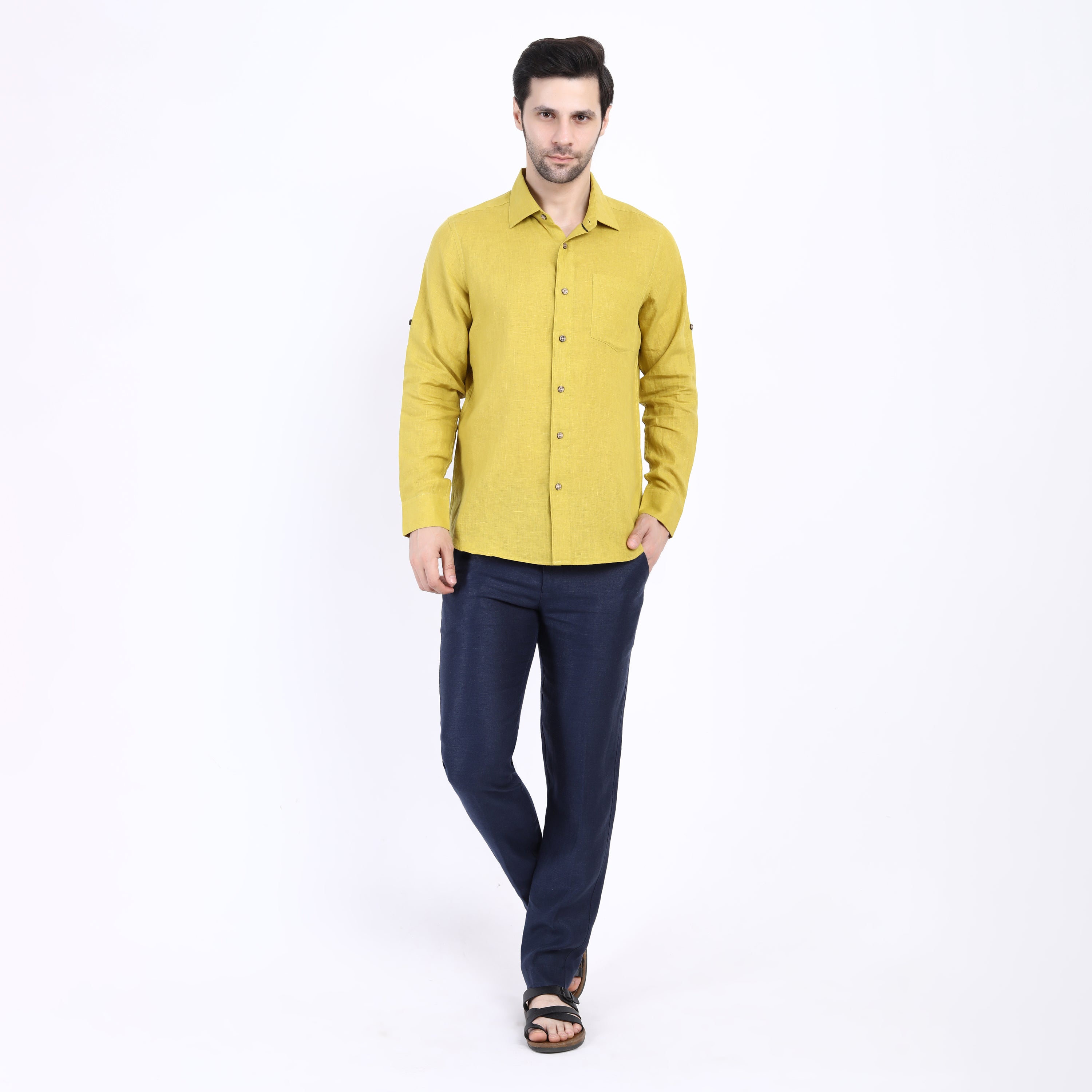 Lime Solid Linen Shirt