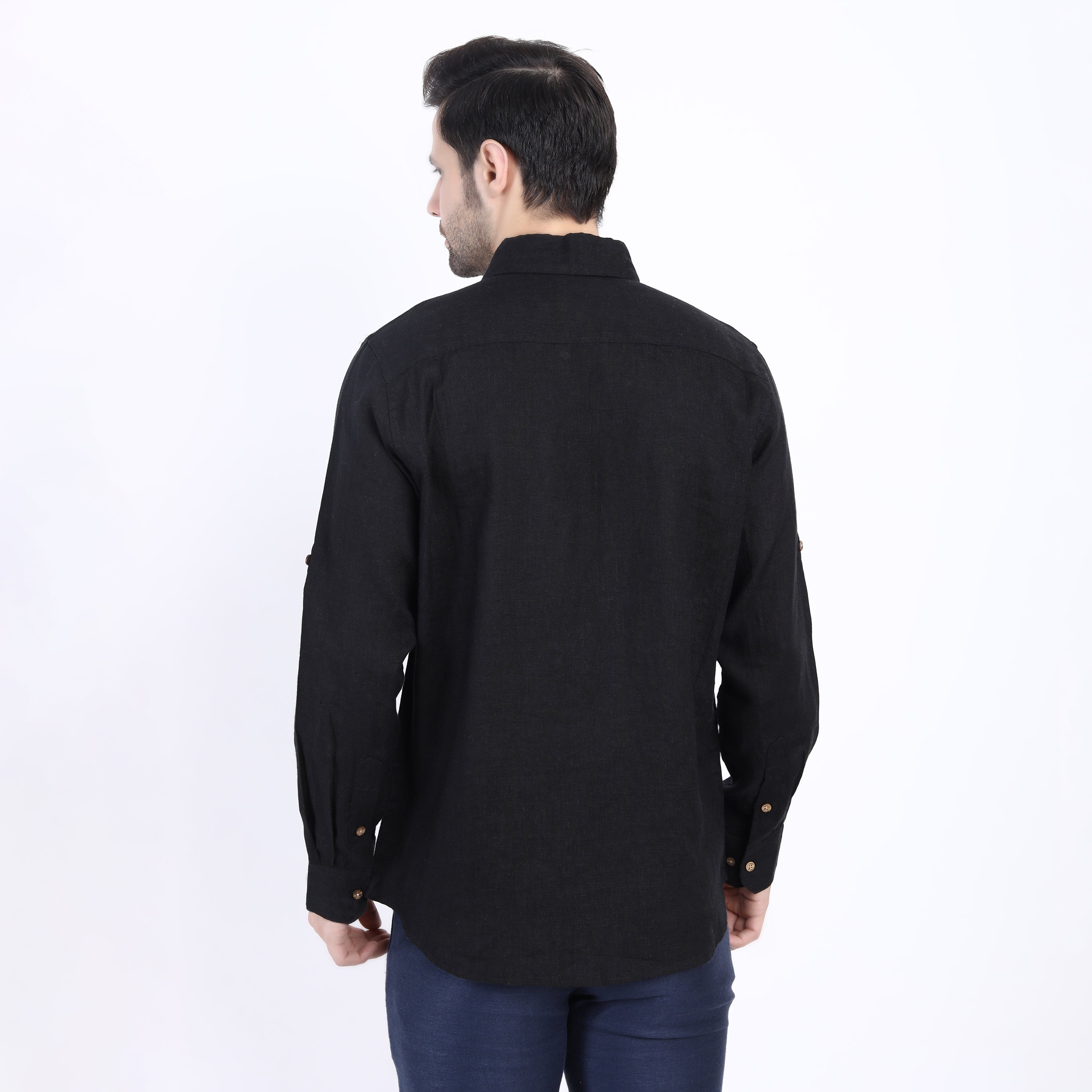 Black Koala Bear Embroidered Linen Shirt