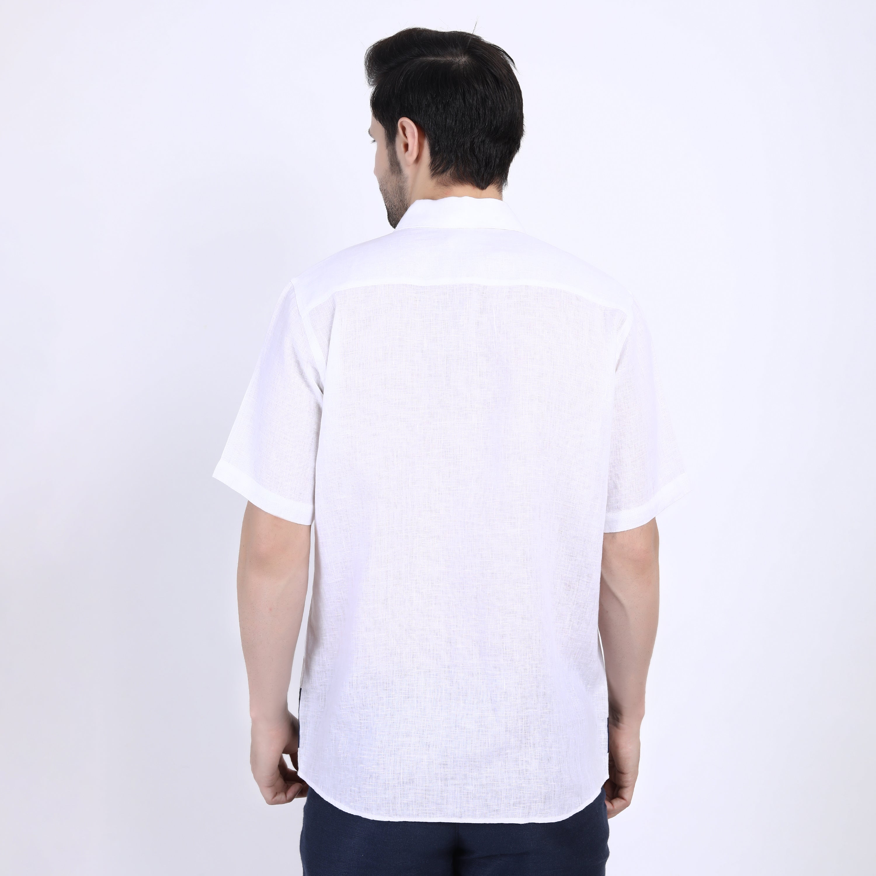 Beach Embroidered Linen Half Sleeve Shirt