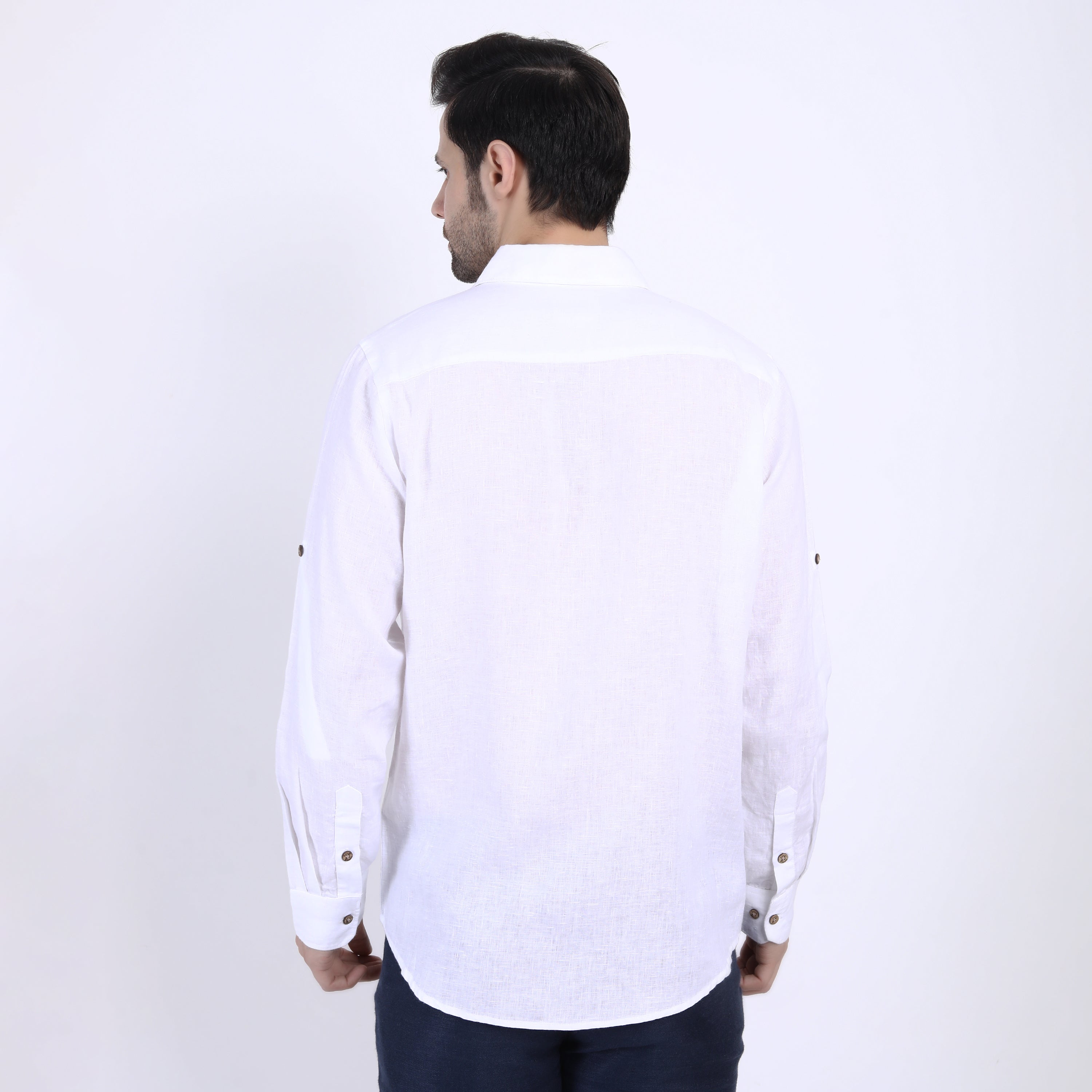 White Cubic Dog Embroidered Linen Shirt