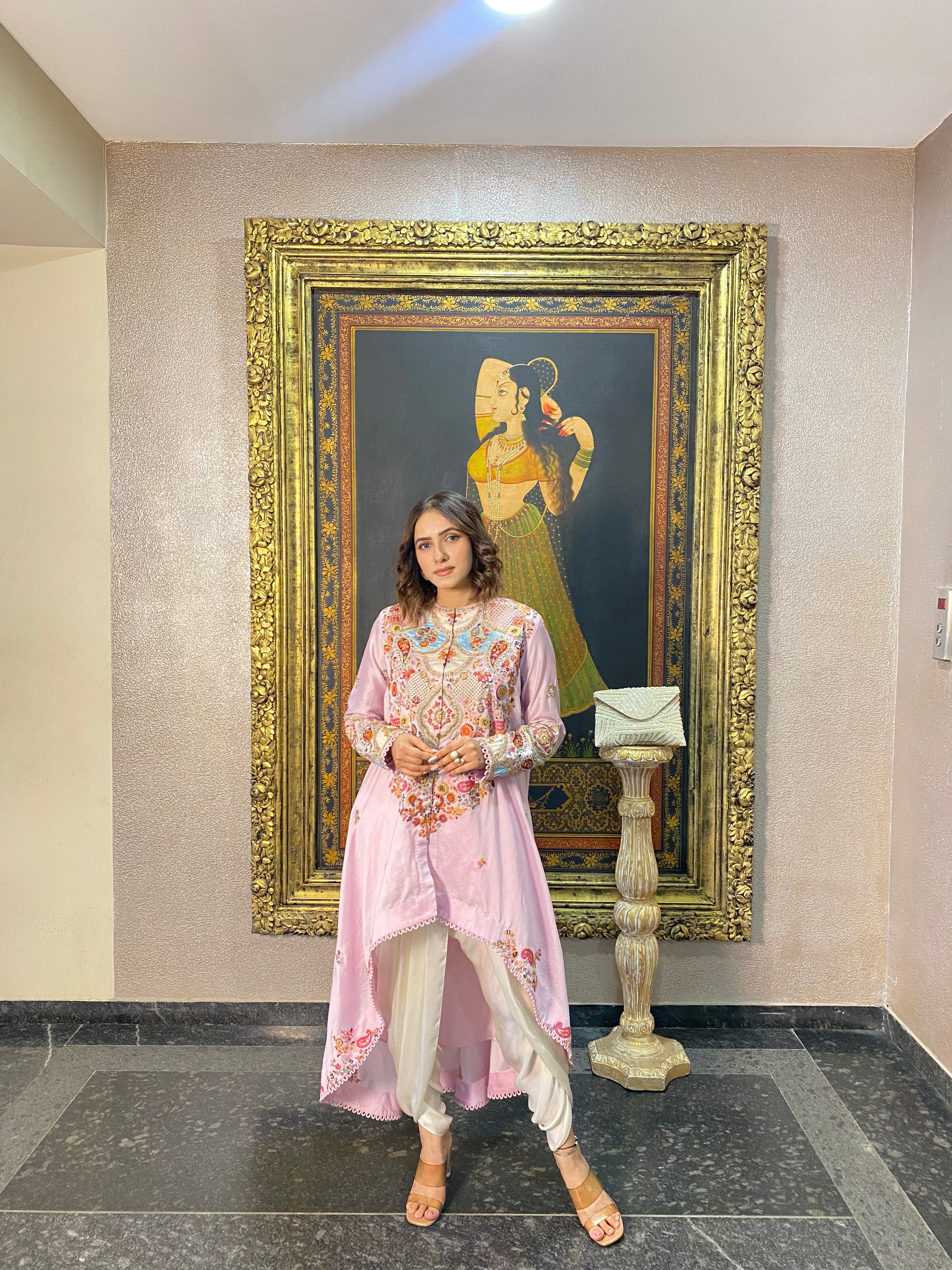 POWDER PINK JACKET WITH DHOTI